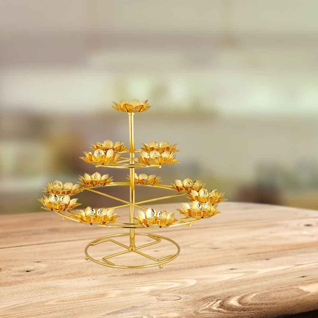 Golden Silk Hollow Lotus Ghee Lamp Holder Candle Holder Buddha Candlestick