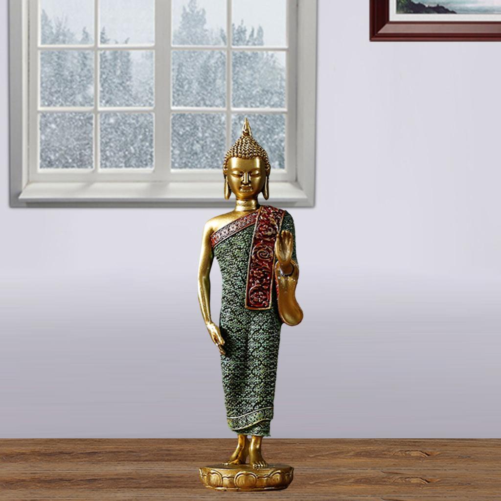 Meditating Buddha Statue Collectibles Sculpture Tabletop Artwork Decor Gift Gold Stand Pose C
