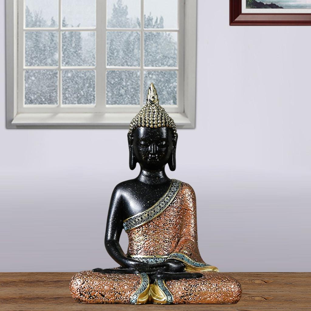 Meditating Buddha Statue Collectibles Sculpture Tabletop Artwork Decor Gift Black Sit Pose C