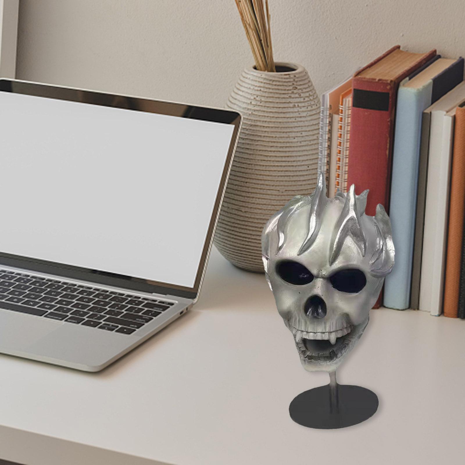 Creepy Demon Skull Sculpture TV Shelf Hotel Bar Bookshelf Statue Collectible Silver