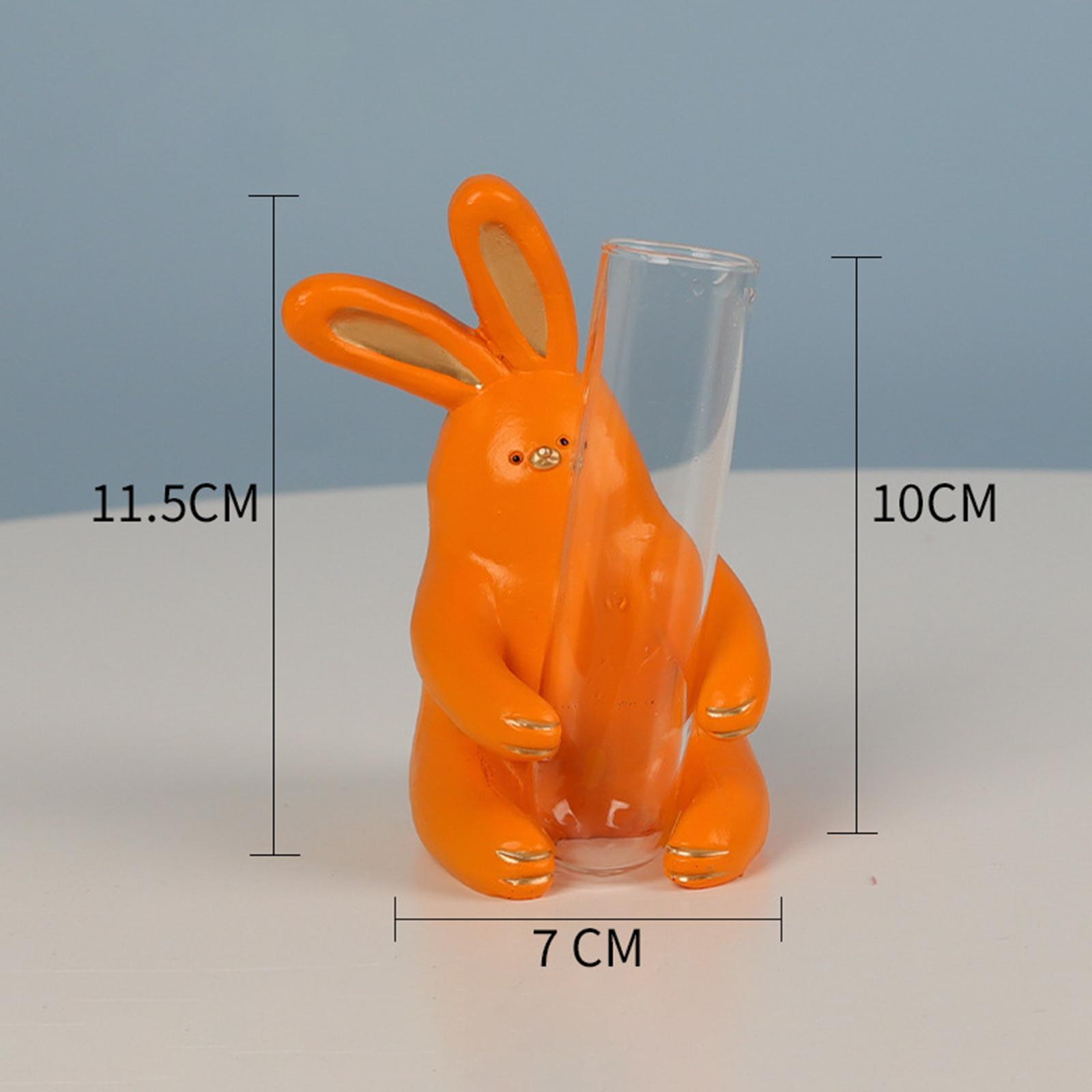 Clear Bud Vase with Animals Figures Flower Vase Home Decor Orange Rabbit