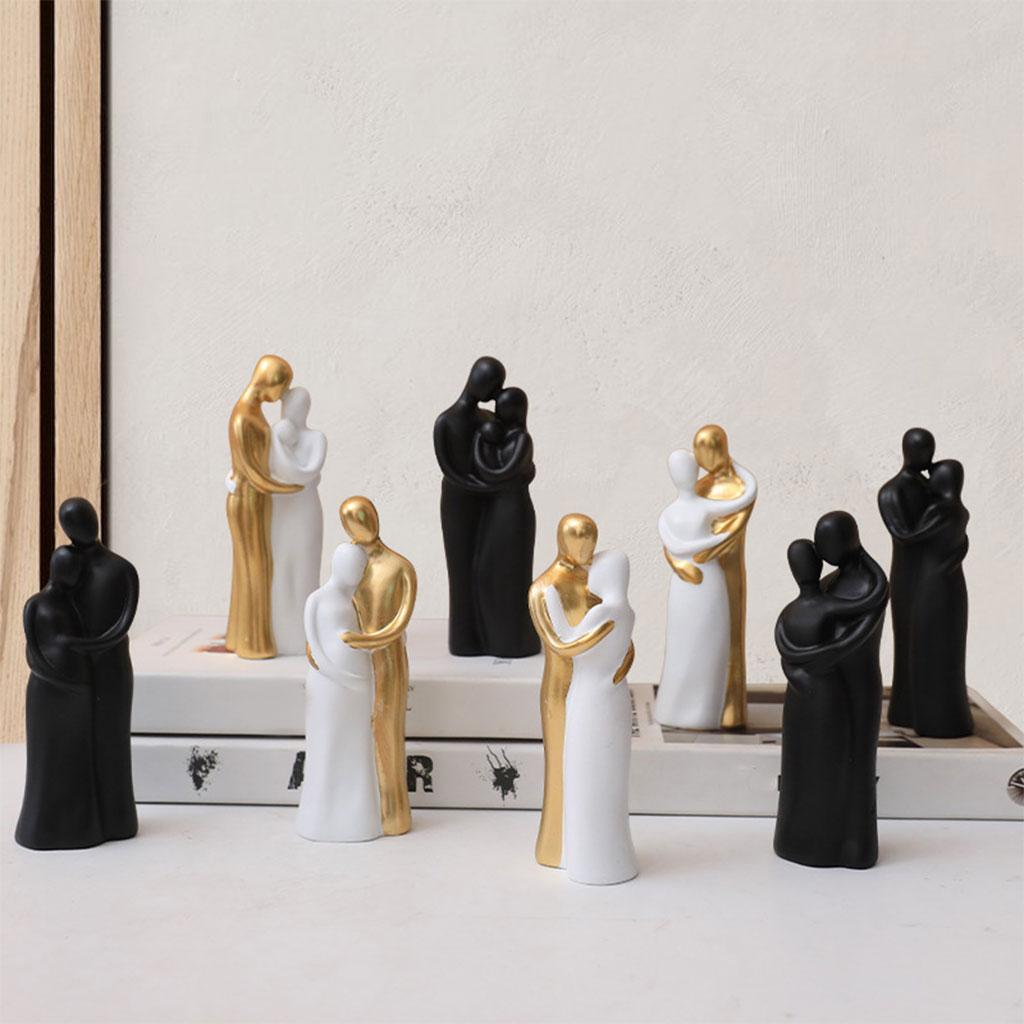 Resin Family Couple Figurine Sculpture Desktop Decoration Hug Gold