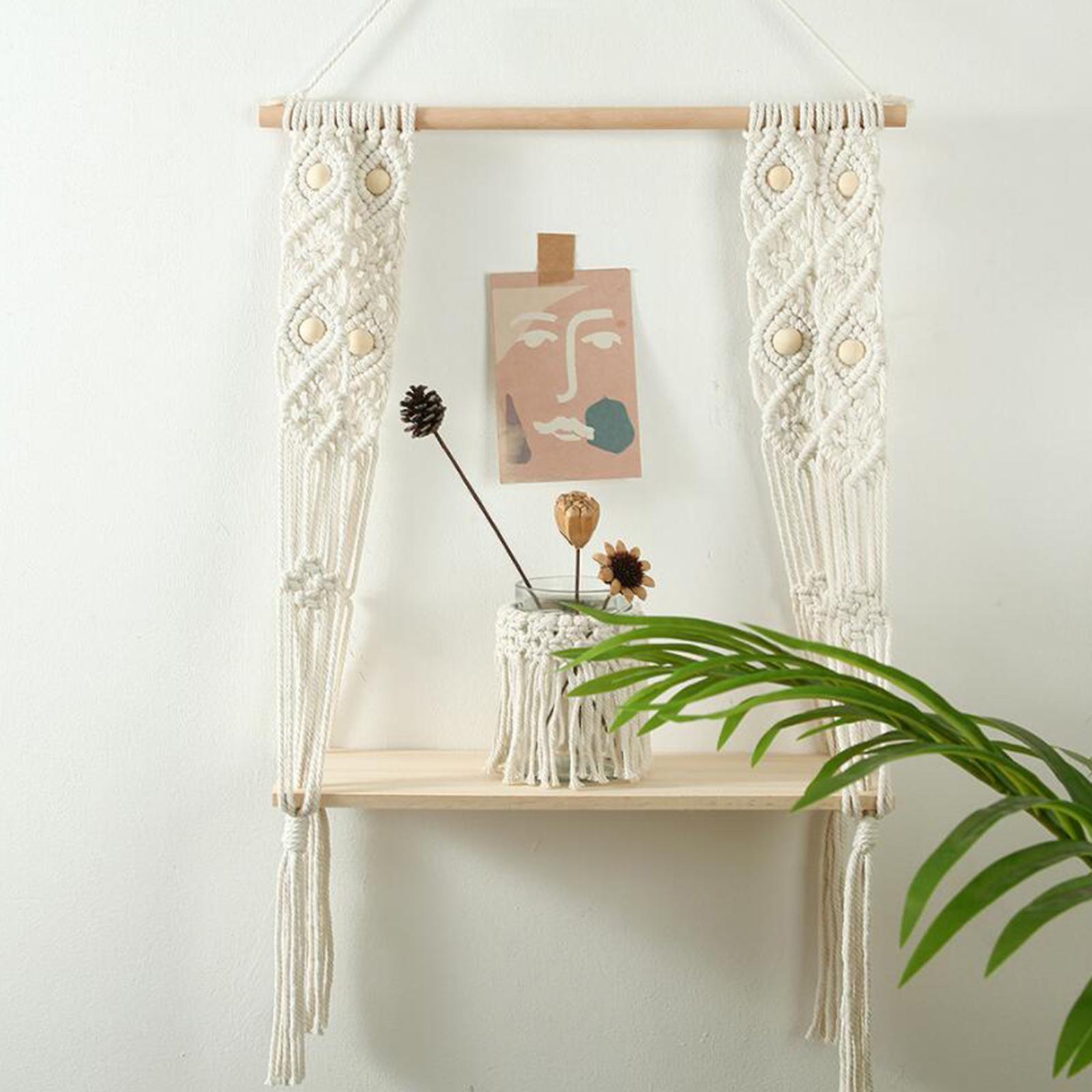 Boho Macrame Tassel Tapestry Wall Hanging Shelf Wooden Rack for Home Style F