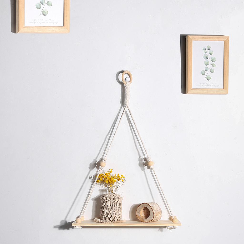Boho Style Tapestry Wall Shelf Woven Cotton Rope Plant Rack Home Decoration