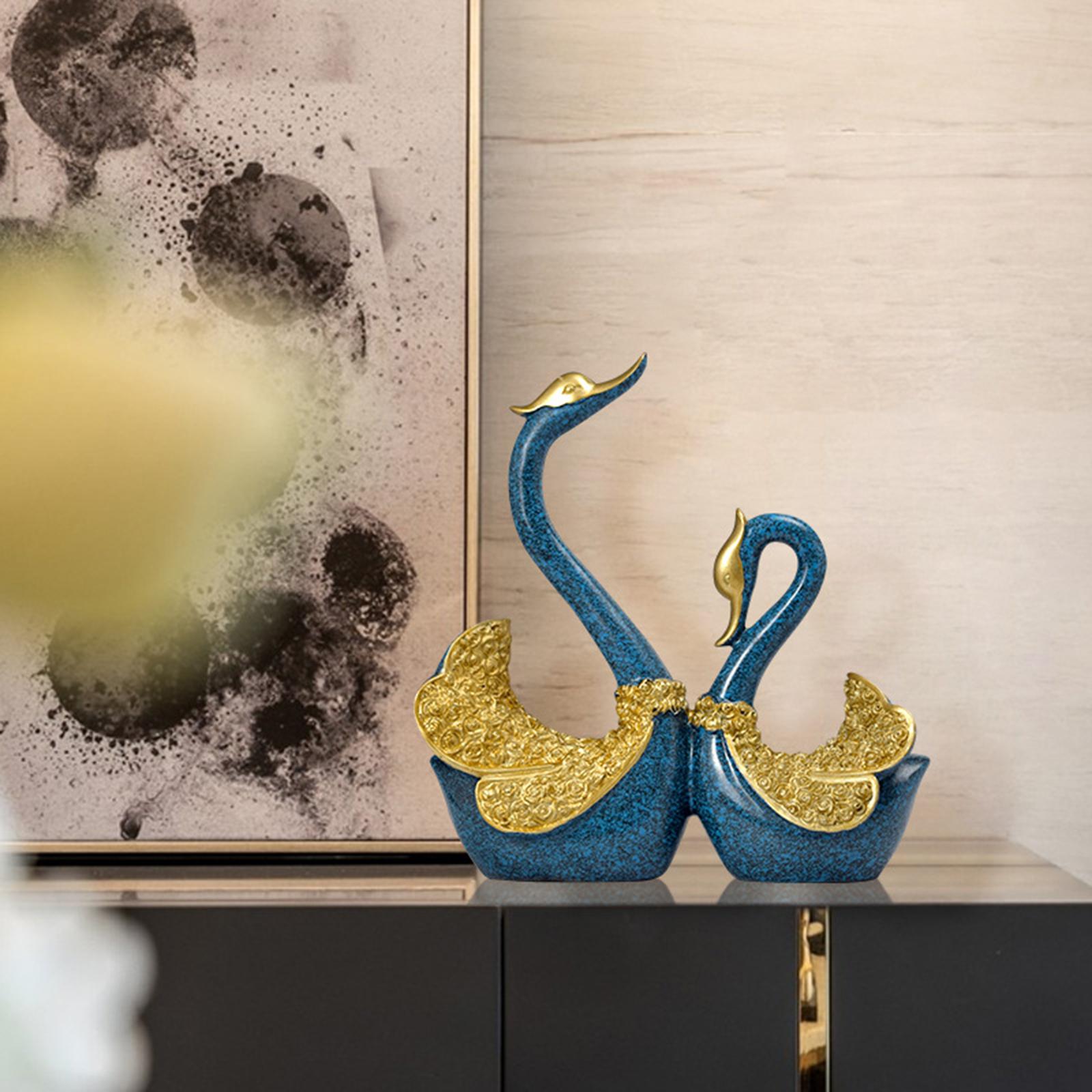 Lovely Swan Lover Statue Animal Figurines Interior Kid Room Home Decor Blue