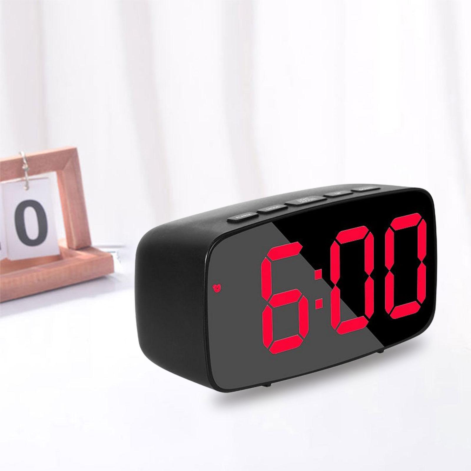 Digital LED Alarm Clock Bedroom Mirror Surface Snooze Bedside Red Light
