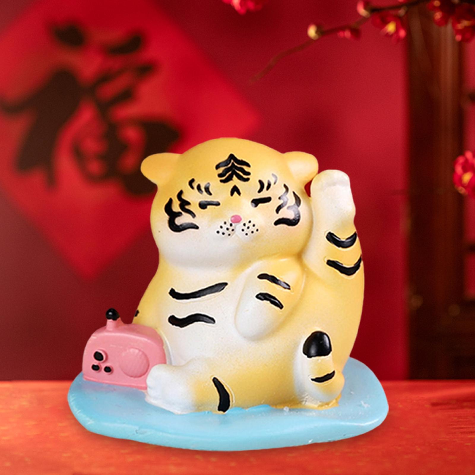 2x Cartoon Small Tiger Figurine Figure Model for Office Home Collection