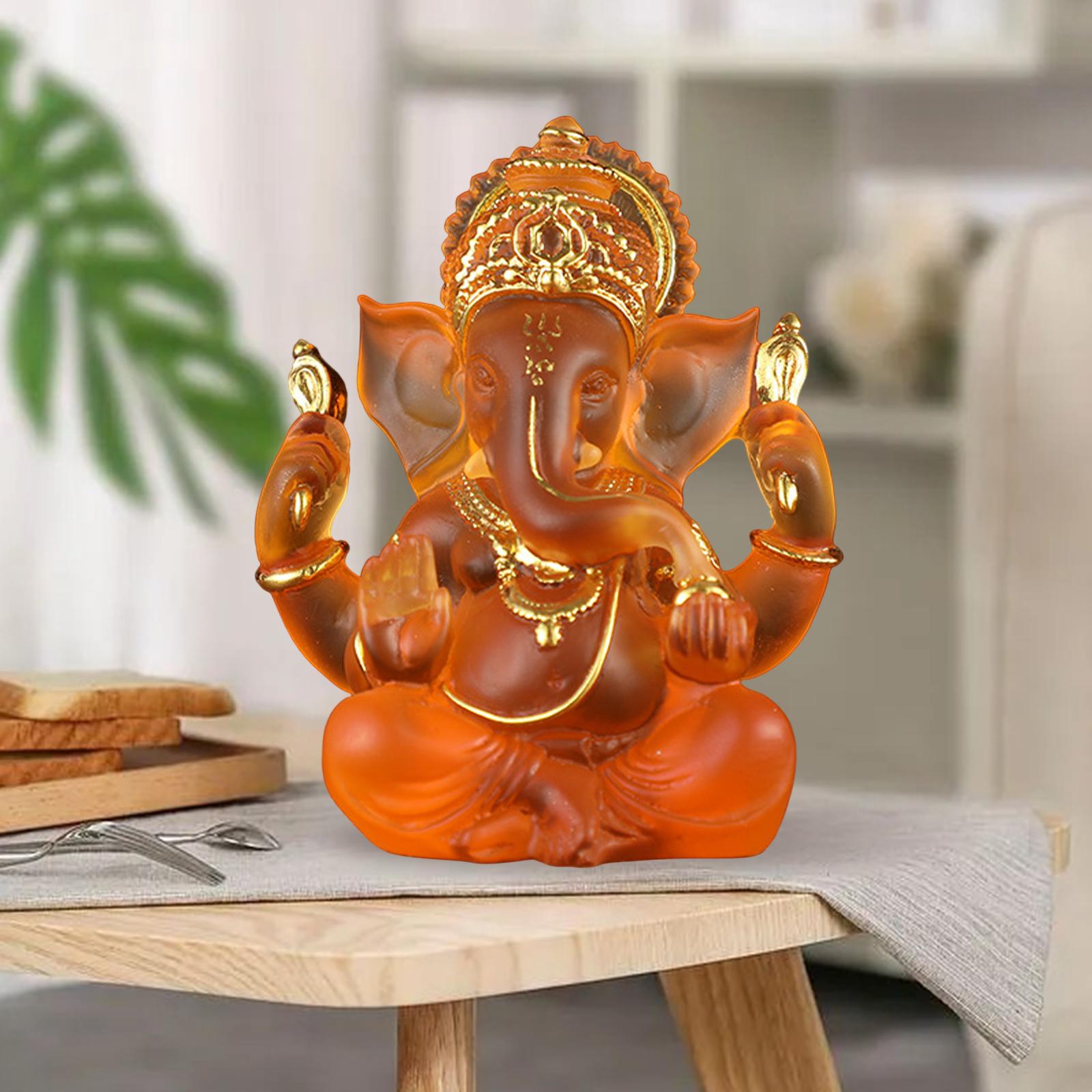 Ganesha Figurine Indian Fengshui Lord Ganesh Statues Home Ornaments Crafts Orange