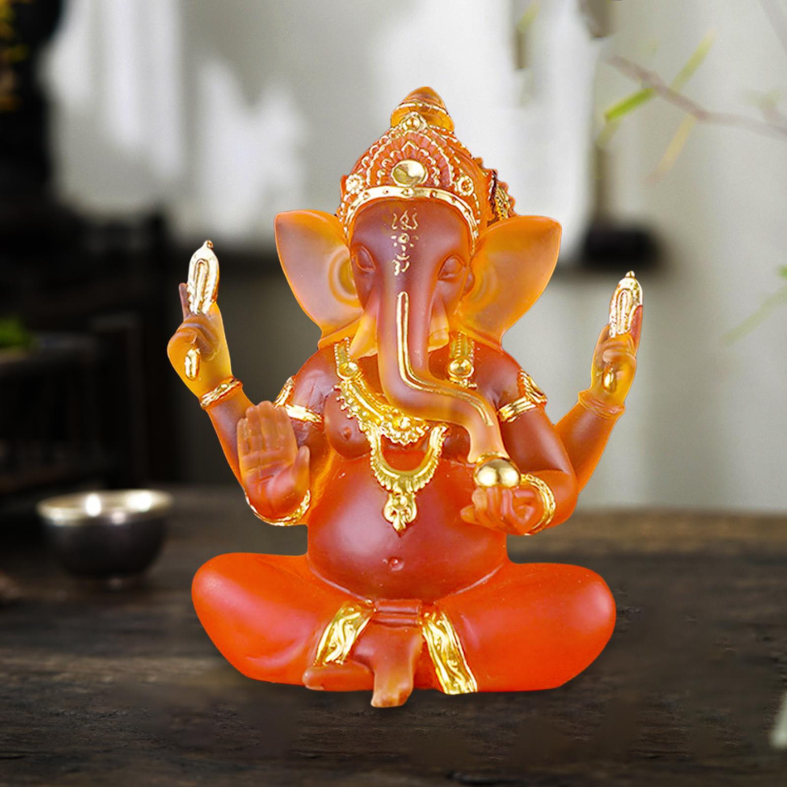 Ganesha Statue Elephant Home Decor Religious Hindu Sandstone Indian orange