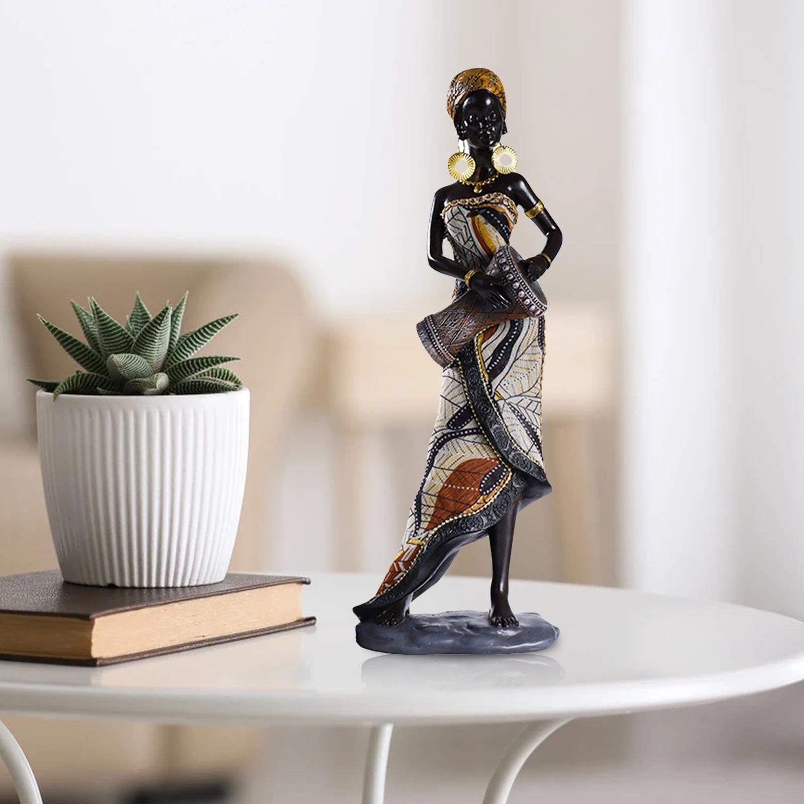 African Lady Figurine Tribal Women Statue Exotic Ornaments for Living Room C