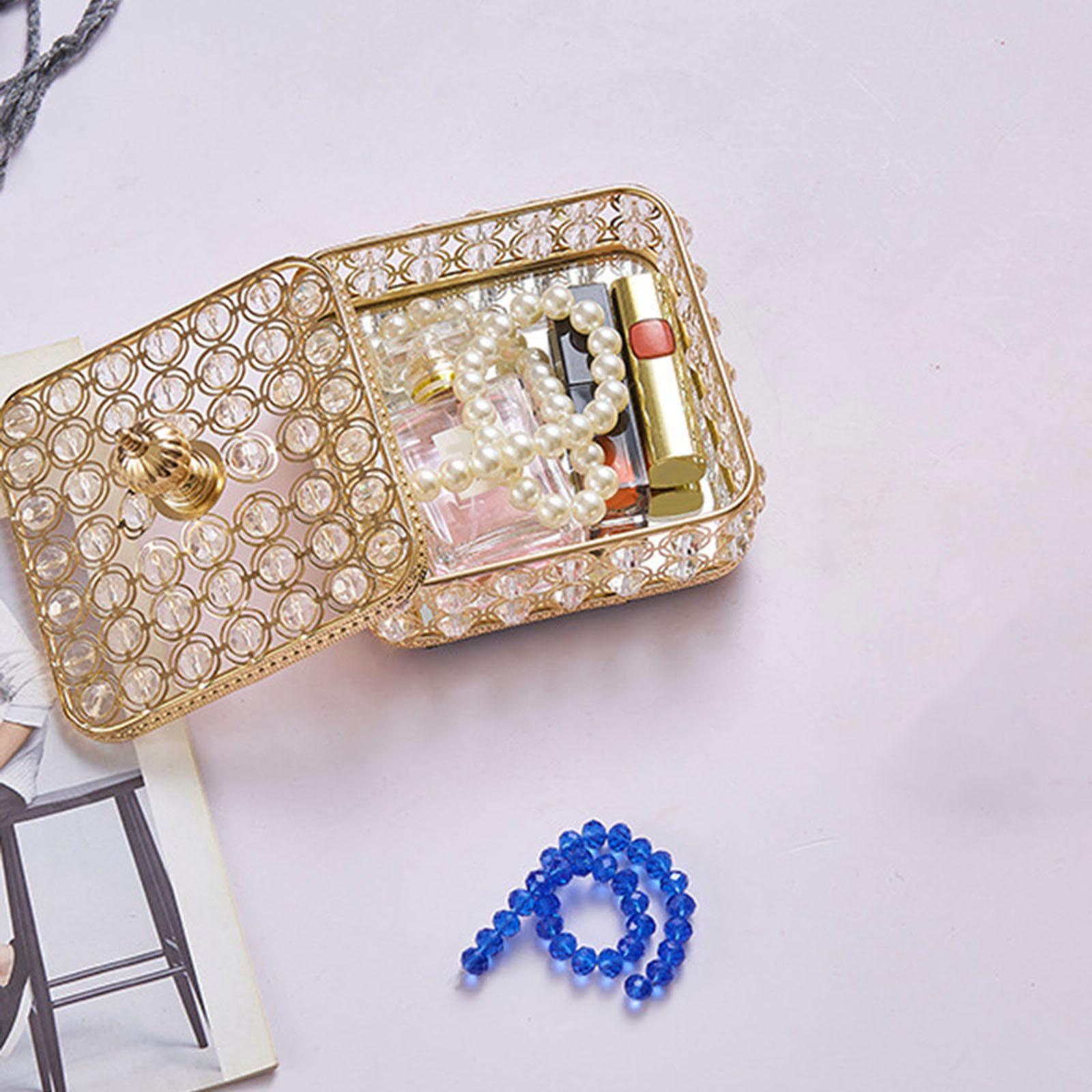 Vintage Crystal Jewelry Box Trinket Organizer Rings Earrings Wedding Large