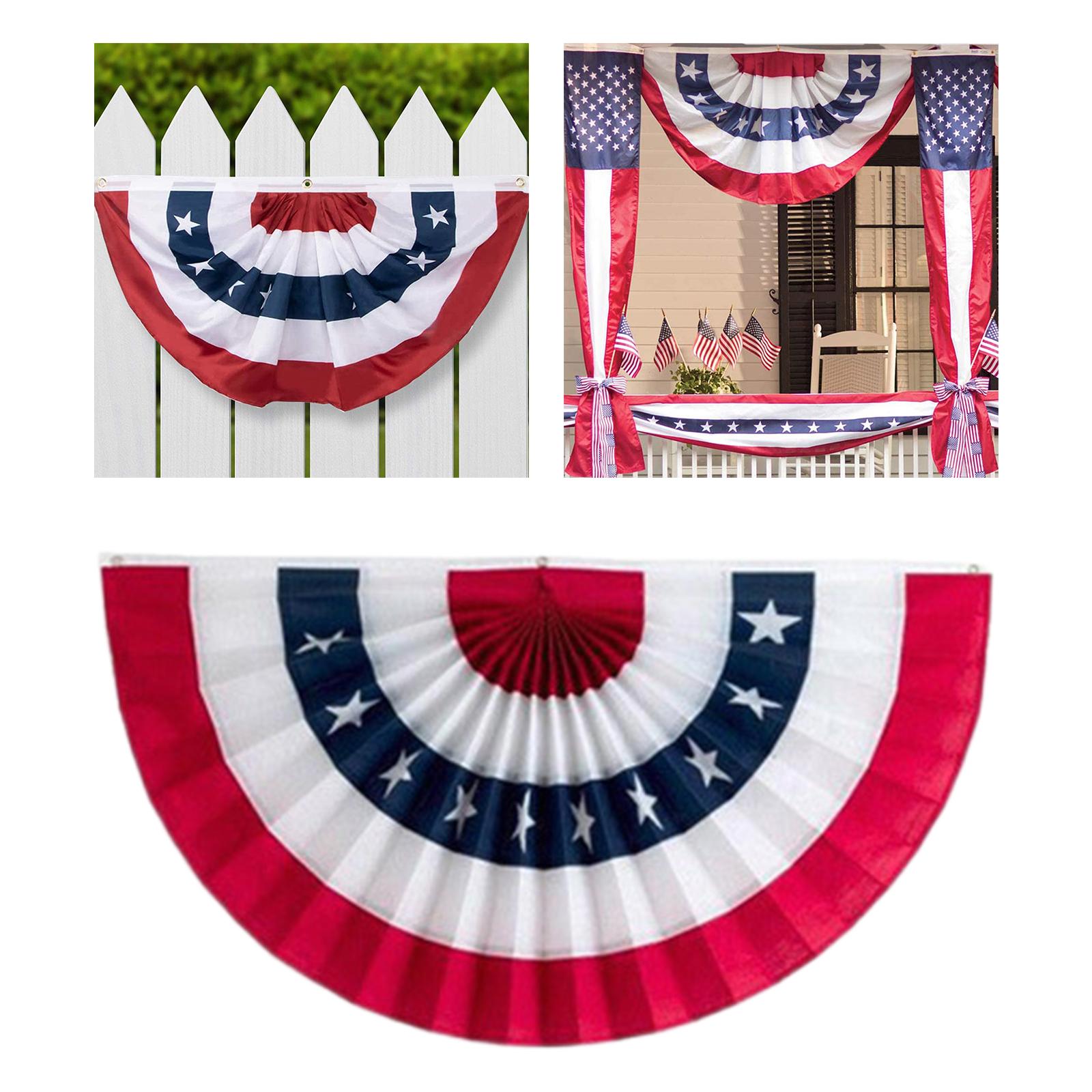 USA Pleated Fan Flag Patriotic Bunting Half Fan Banner Flags 45x90cm