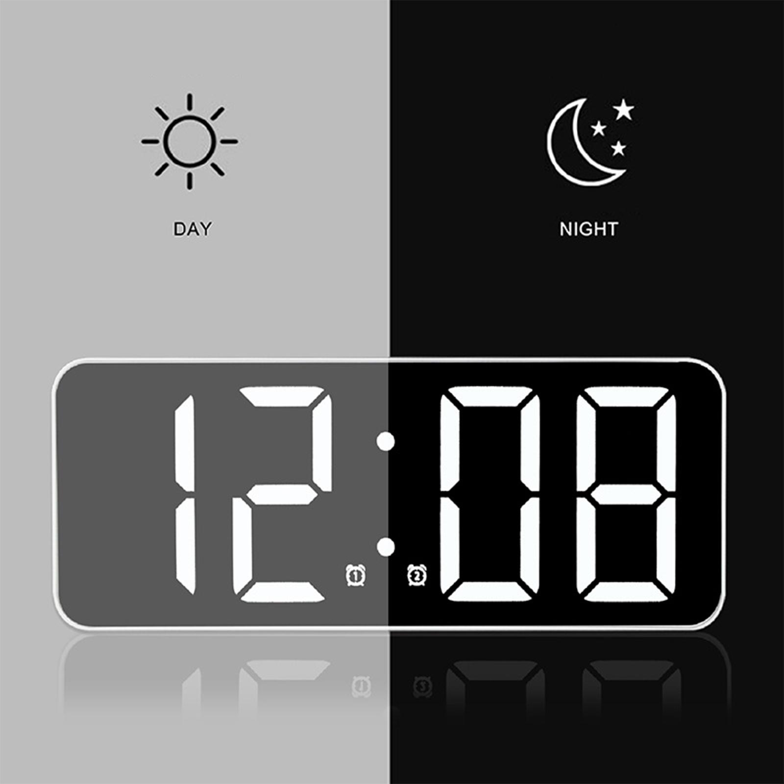 Desktop Alarm Clock LED Digital Clock Large Screen Display Silver Mirrored