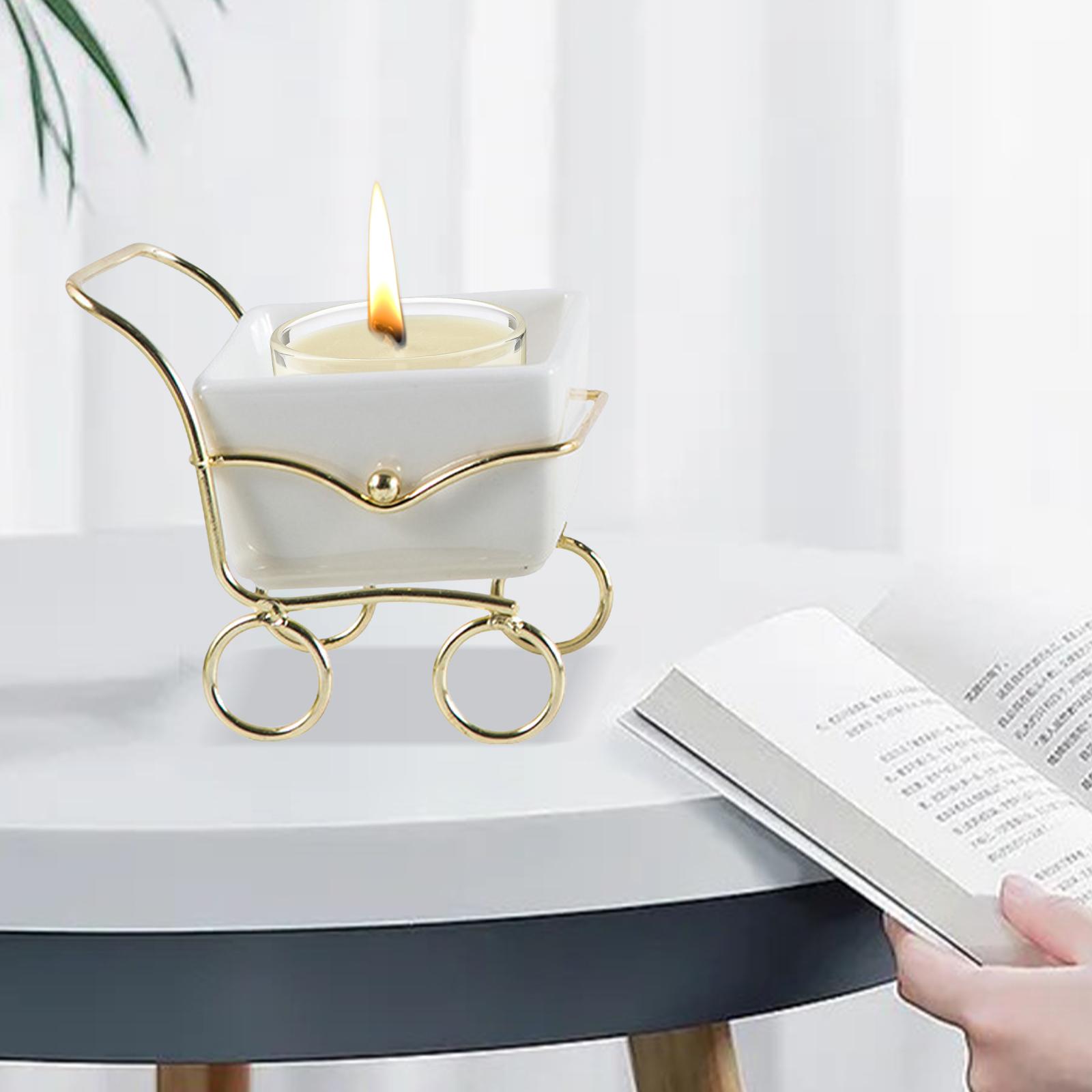 Candlestick Tray Tea Light Stand Modern Metal Candle Holder White Ceramic