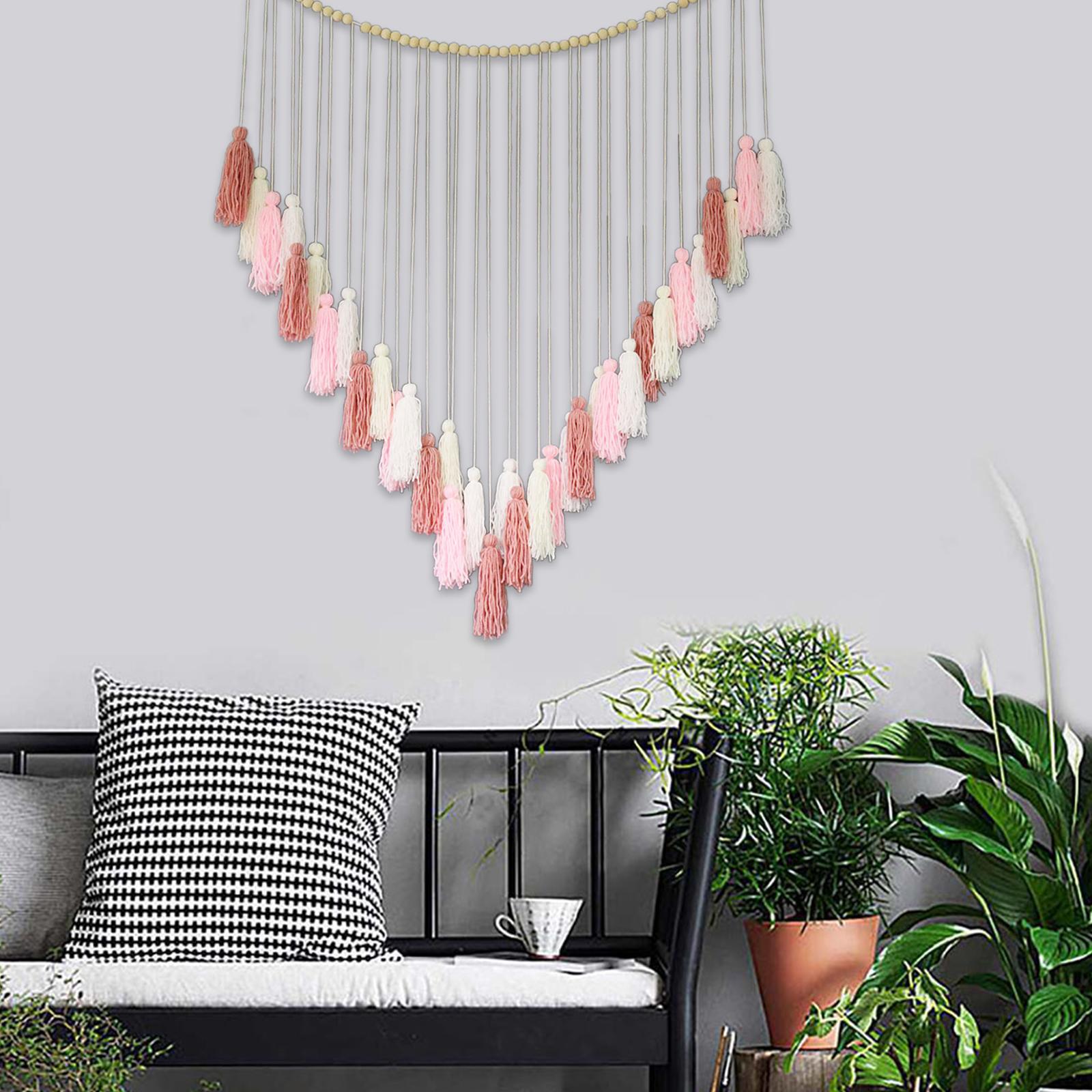 Macrame Woven Tapestry Bohemian Cotton Wall Hanging Decor for Nursery Pink
