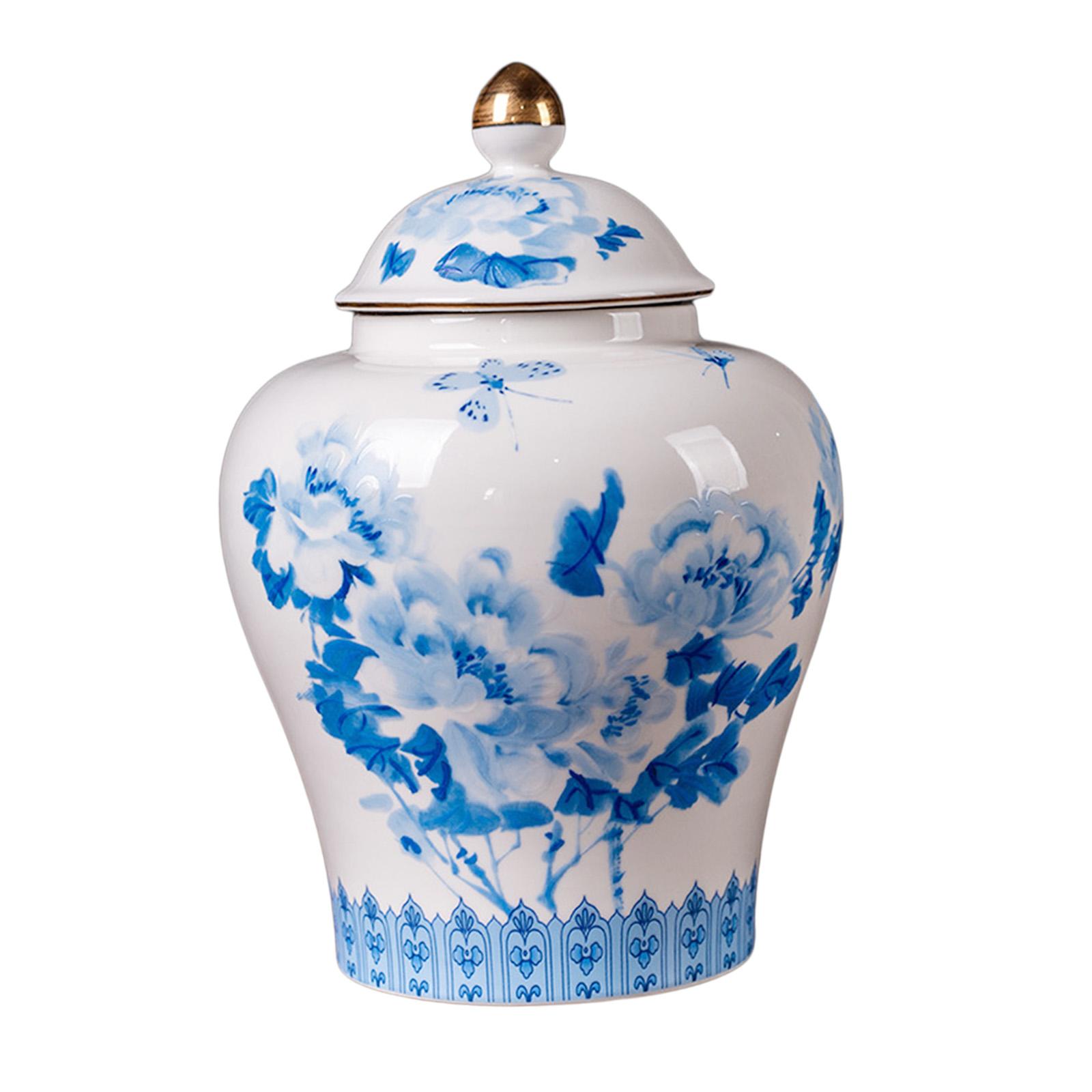 Classical Ceramic Ginger Jar Floral Blue & White Porcelain Jar with Lid