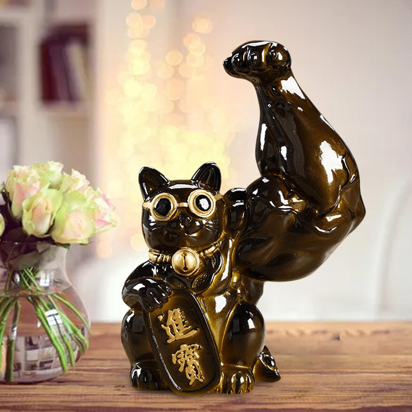 Lucky Cat Figurine Feng Shui Statue Sculpture for Ornament Birthday Gift Color Change Left
