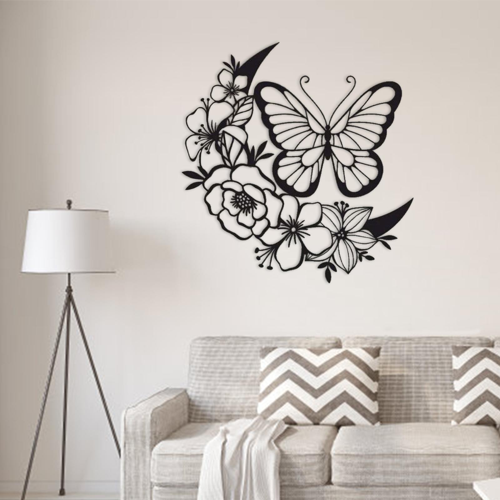 Flower Butterflies Wall Art Sculptures Silhouette Hanging for Bathroom Decor