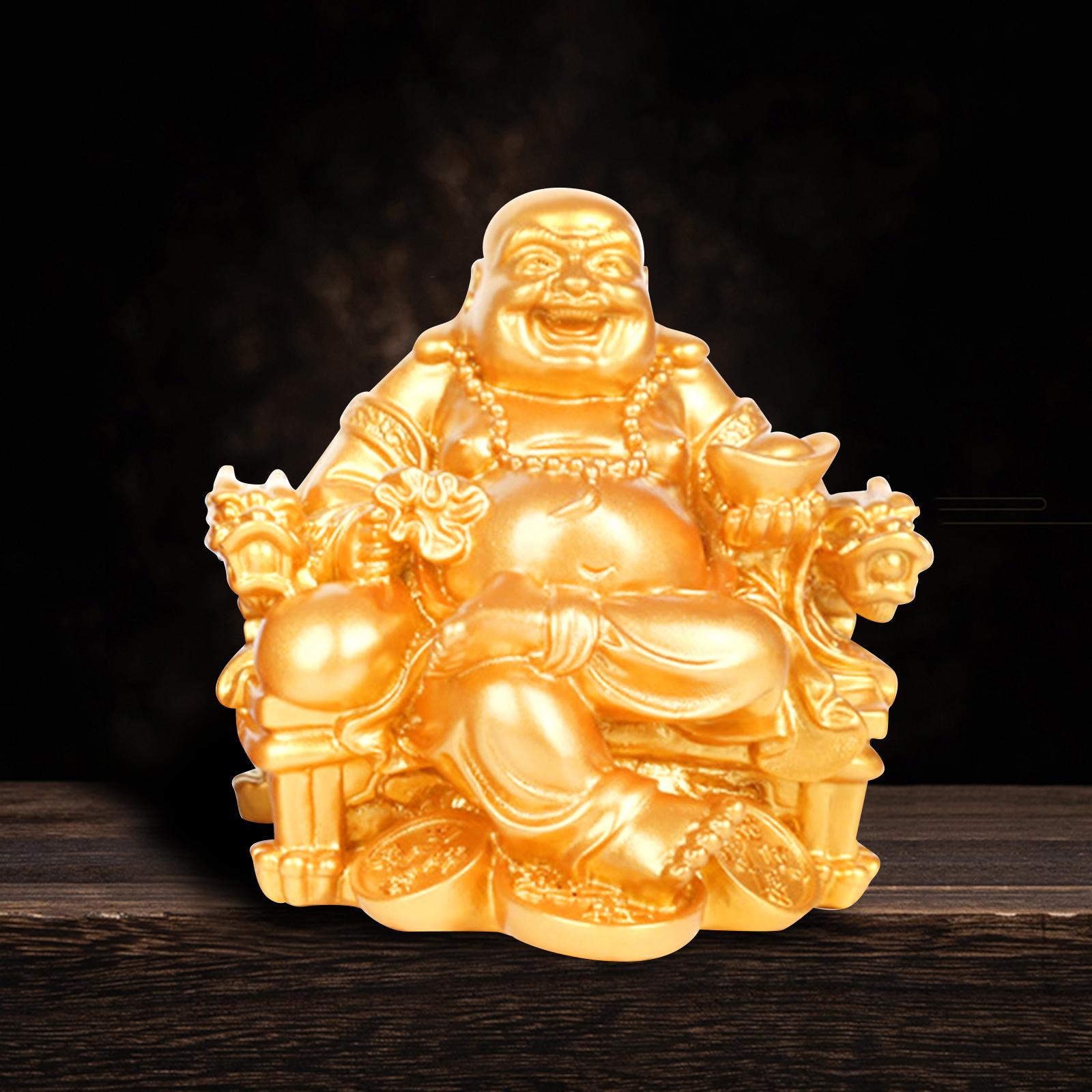 Mini Resin Buddha Statues Sculpture Figurine Office Living Room Decor Gold