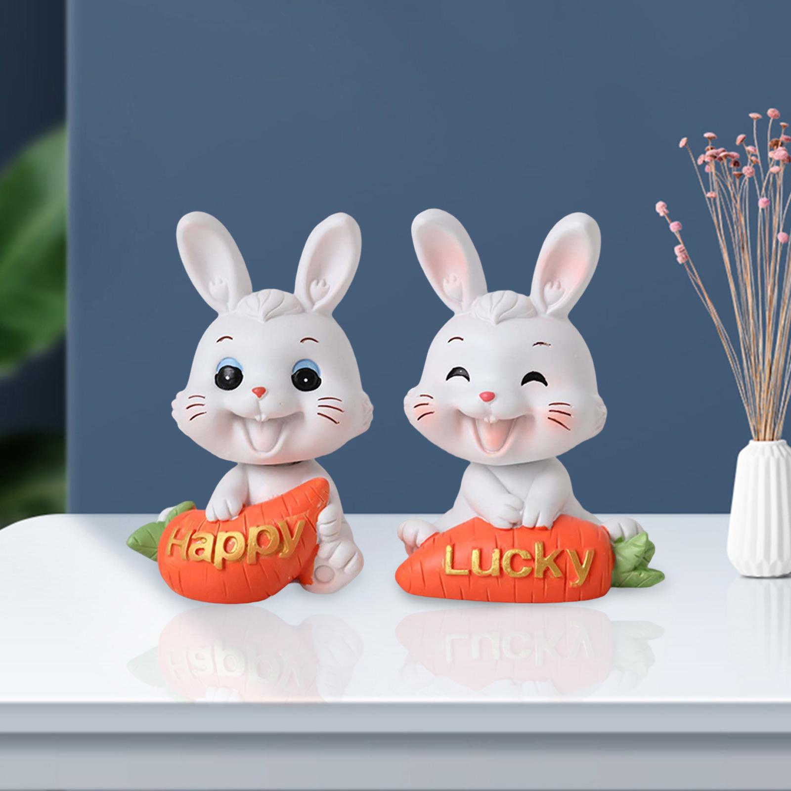 2Pcs Lovely Carrot Figurines Car Dashboard Couples Statues Rabbit