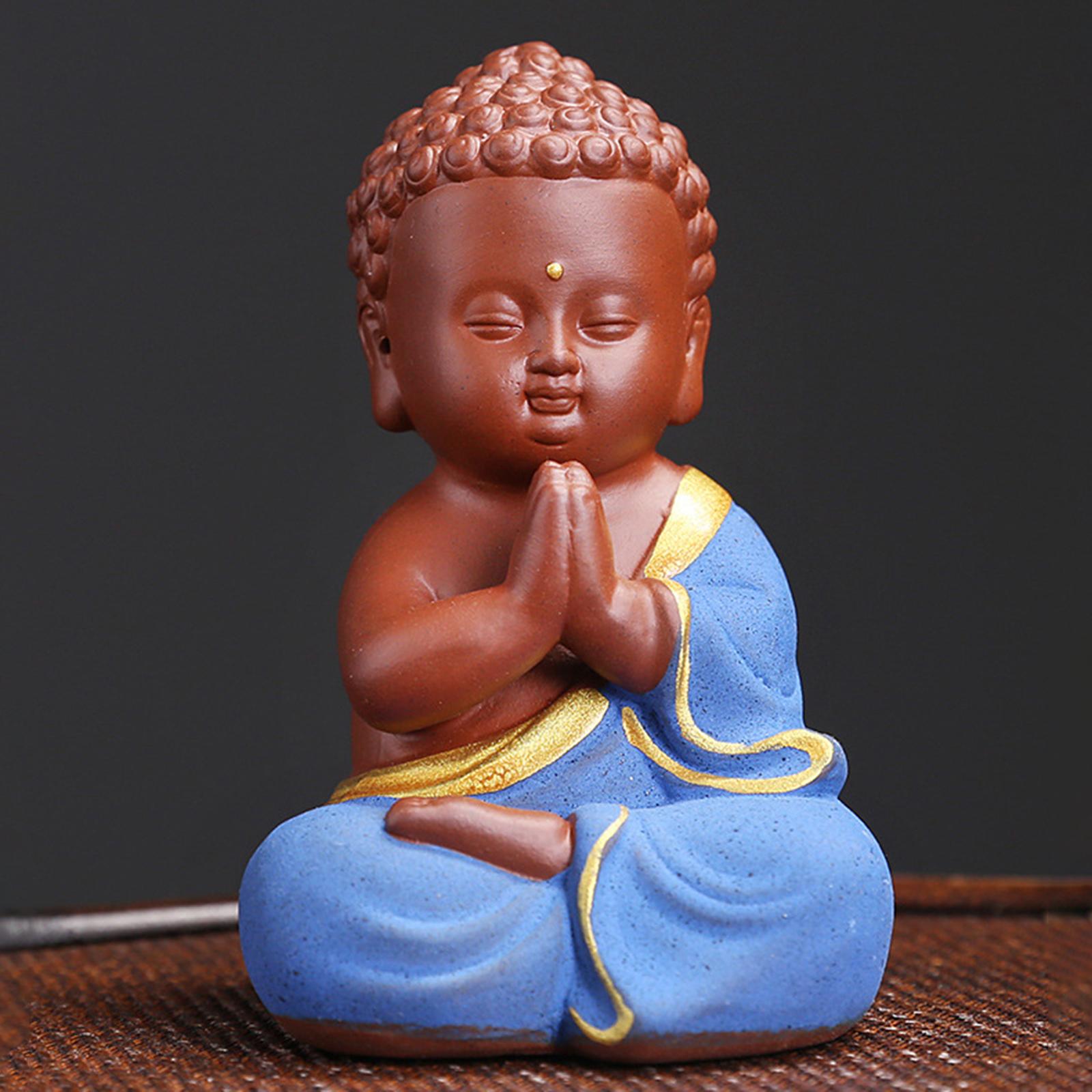 Cute Sitting Buddha Statue Ornament Zen for Tea Room Desktop Collectible Blue
