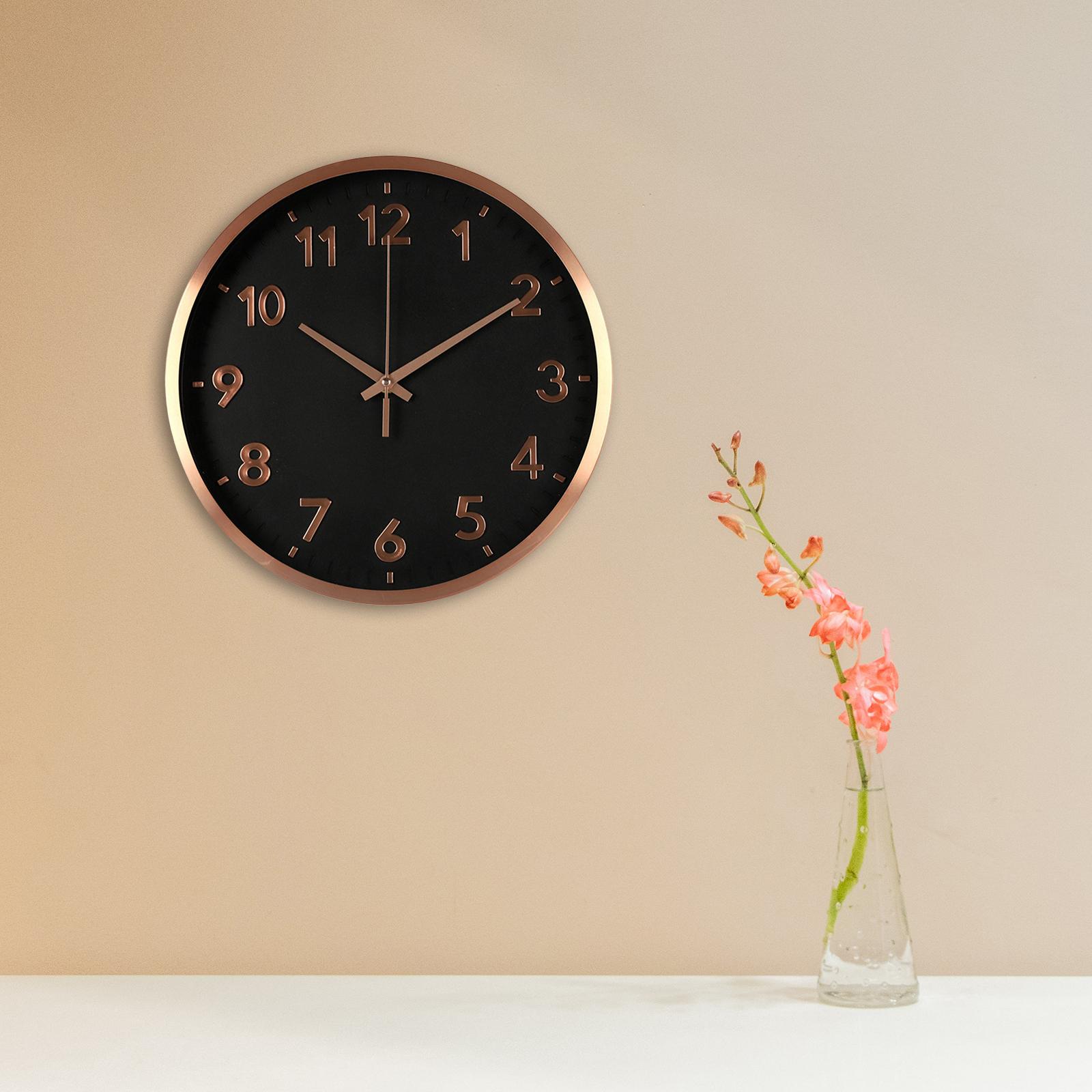 12 inch Wall Clock Non Ticking Decor Silent Hanging Clocks for Dining Room Rose Gold Black