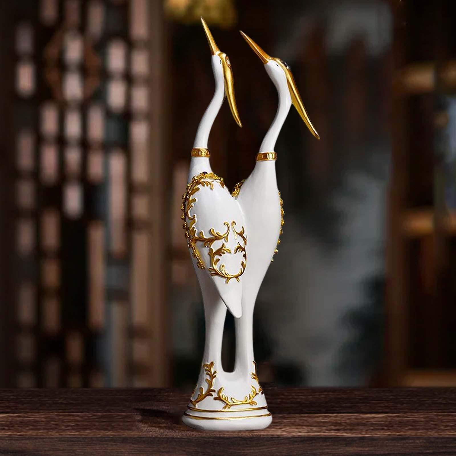 Bird Figurine Sculptures Shelves Living Room Bookshelf Crane Resin Statue White