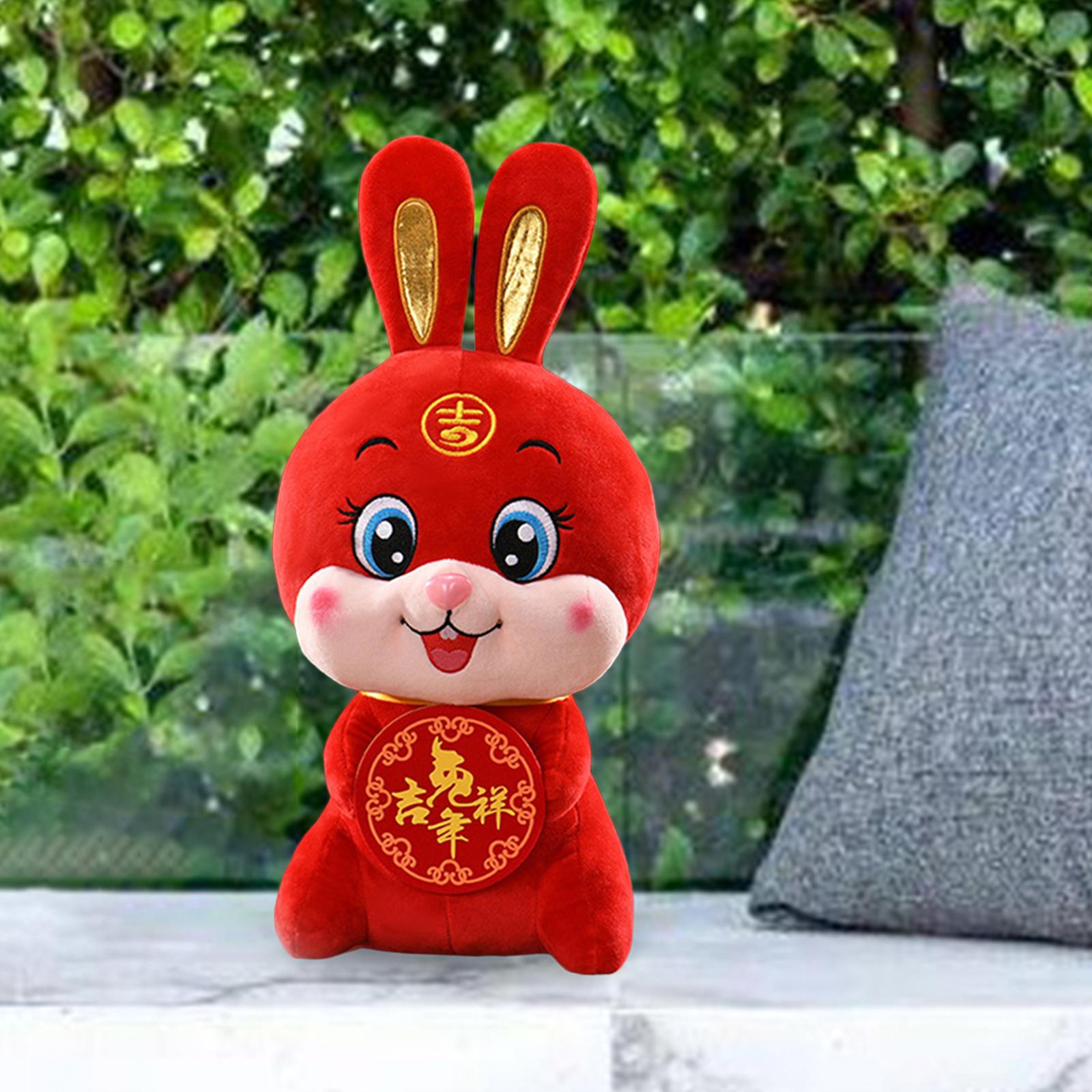 Cute Rabbit Plush Toy Desk Ornament Soft for Spring Festival Holiday Decor 26CM