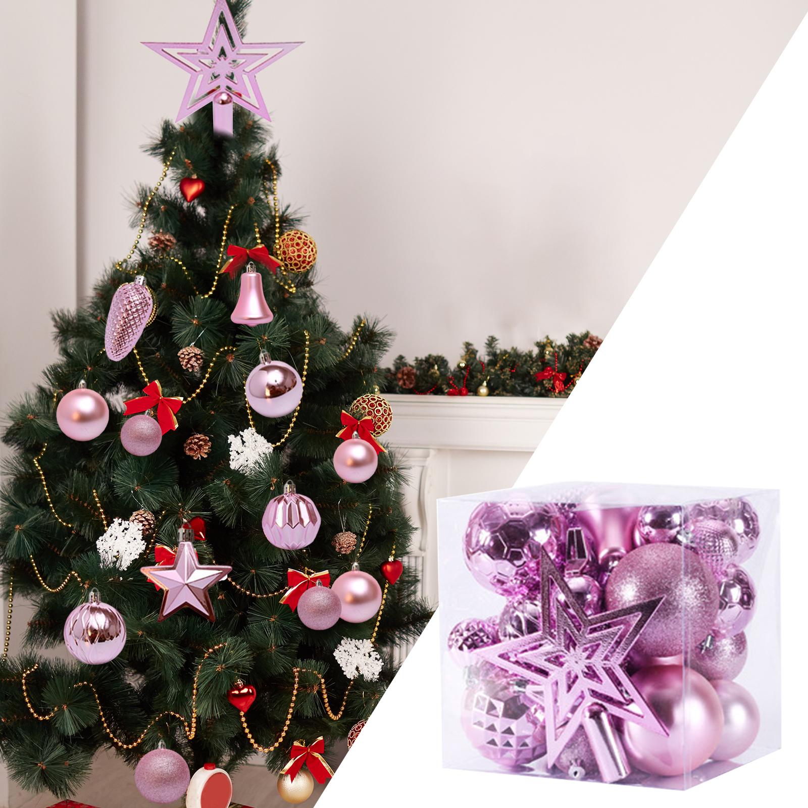 45Pcs Christmas Balls Ornaments Hanging Christmas Star Tree Topper New Year Pink