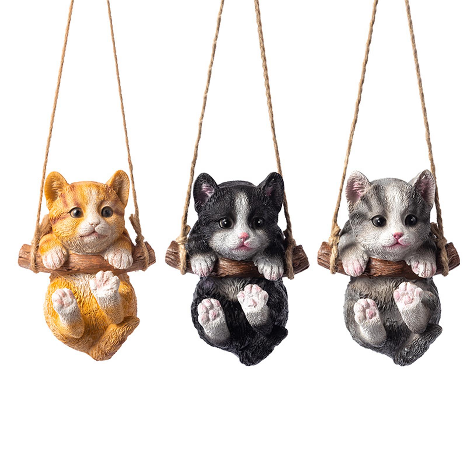 Hanging Swing Cat Statue Garden Figurine Pendant Decorative for Bedroom Home Orange