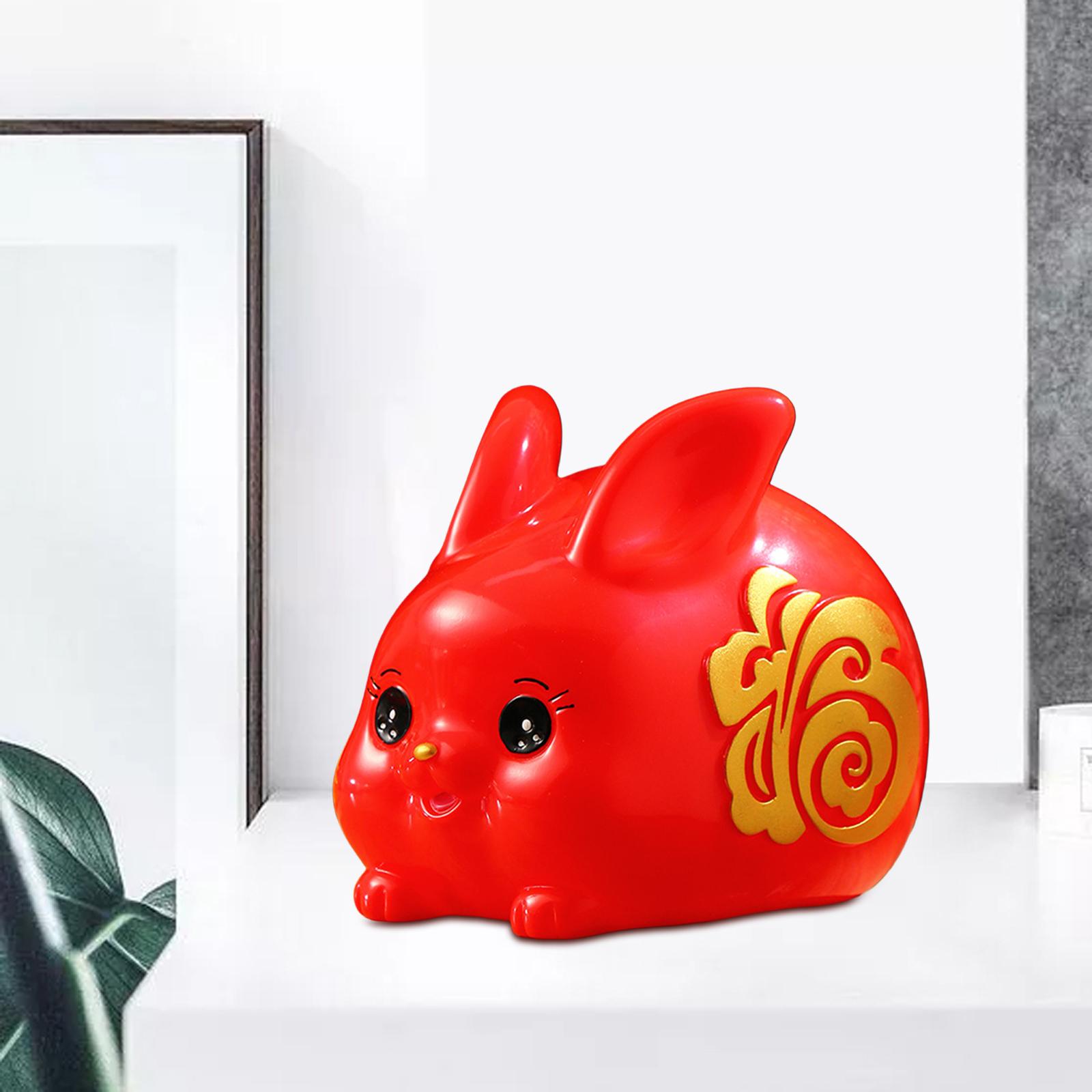 Chinese Style Lucky Rabbit Money Bank Bunny Figurines Statue Collectible red