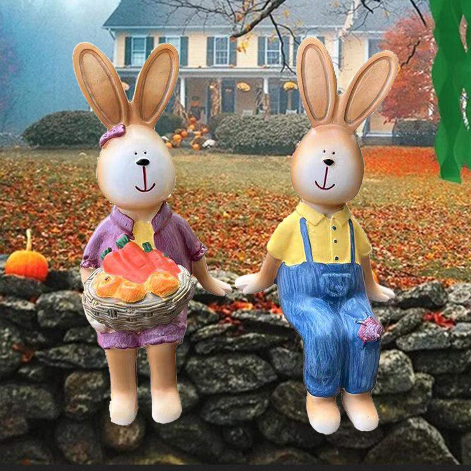 2x Couple Rabbit Ornament Landscape Accessories Commemorative Tabletop