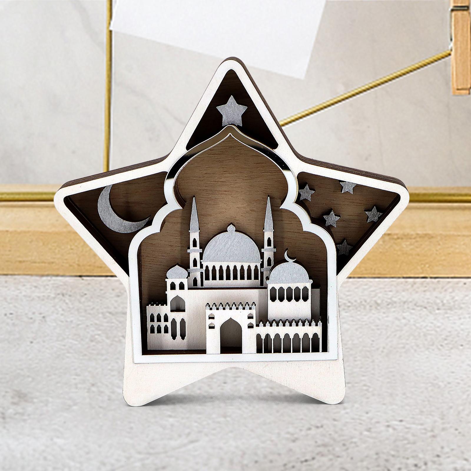Ramadan Wooden Ornament Handicraft Islamic Home Decration Muslim Gift Argent