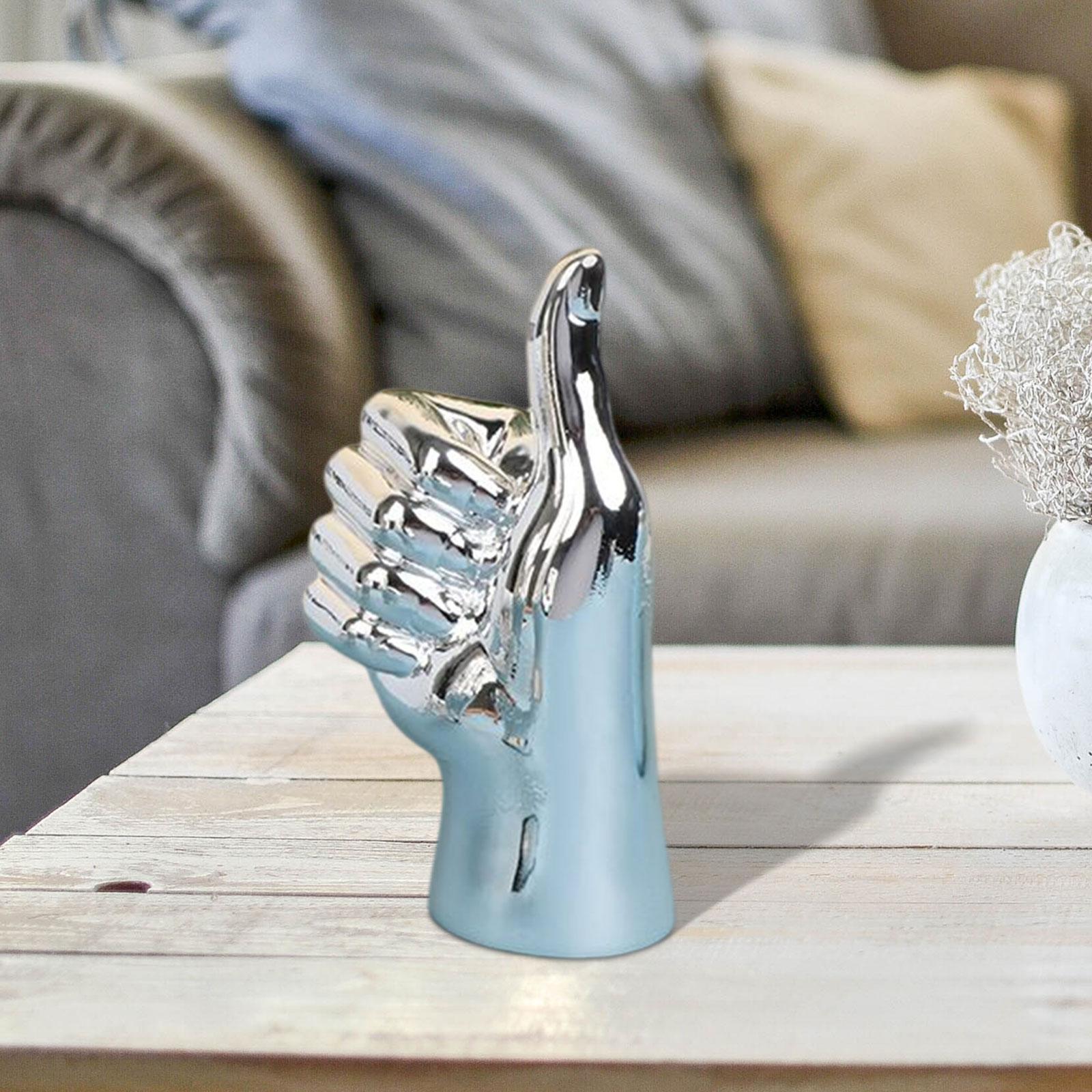 Hand Gesture Statue Creative Hand Sculpture for Home Table Centerpiece Decor Thumbs Up  Argent