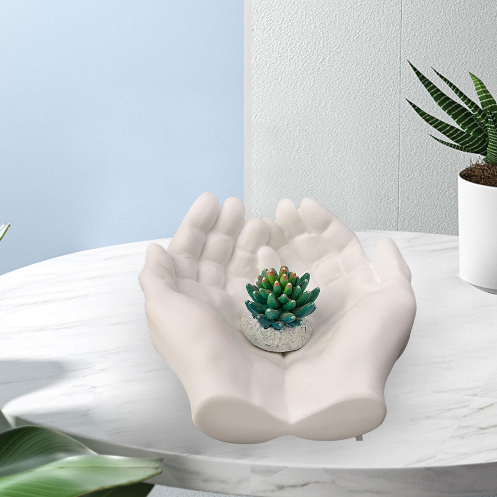 White Hand Shaped Bowl Resin Hand Statue Tea Light Holder Planter