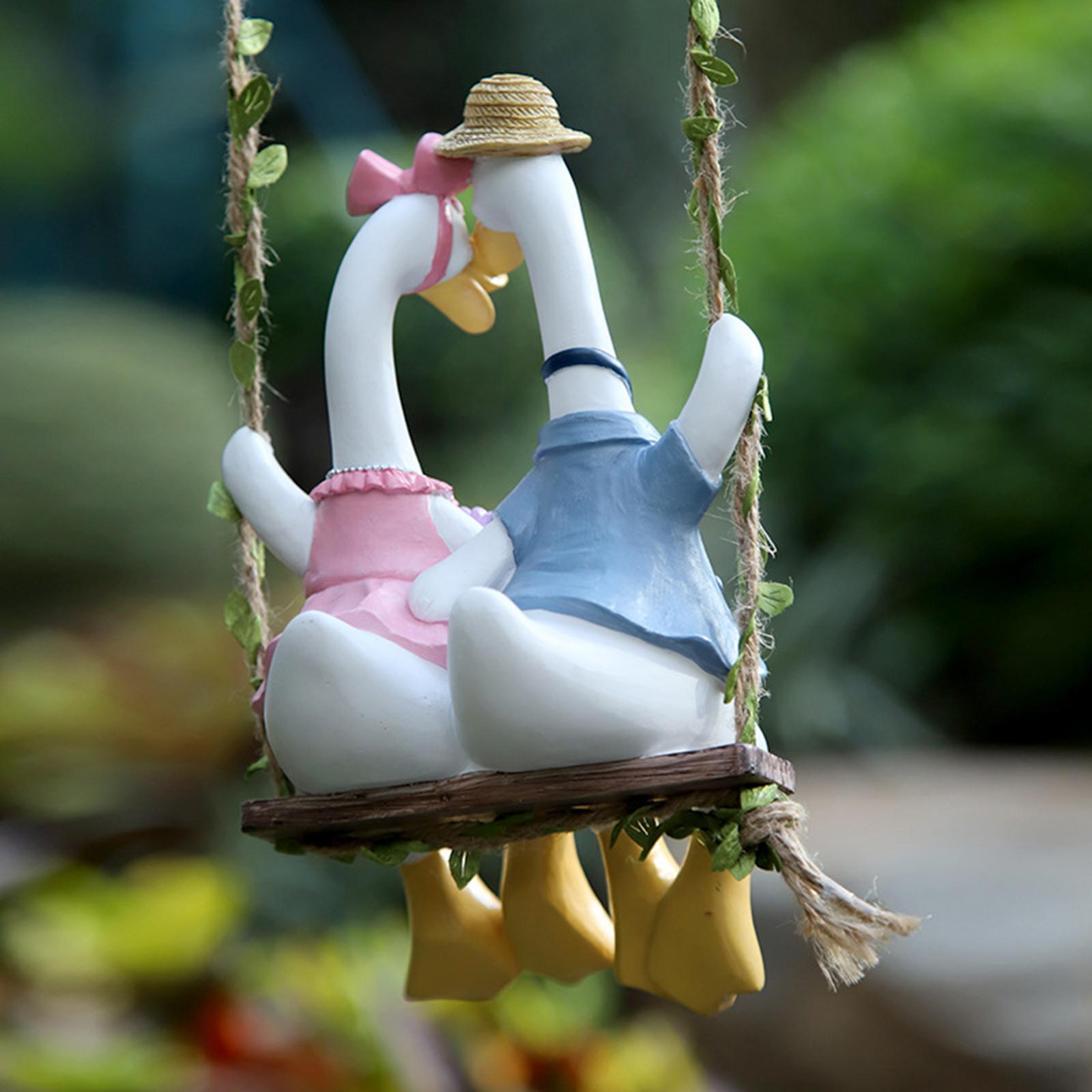 Duck Couple Garden Statue Swing Animal Ornament for Festival Courtyard Patio