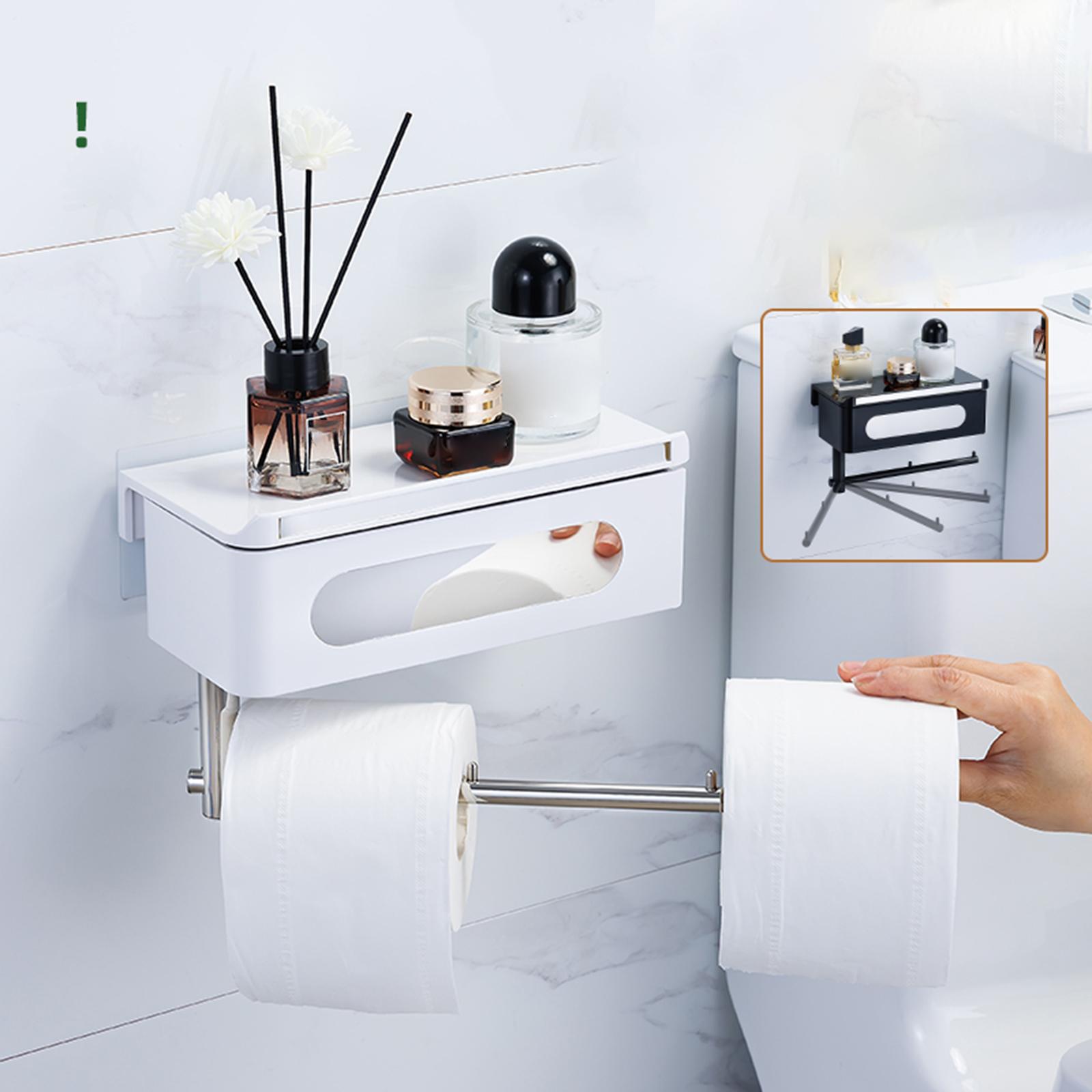 Wall Mounted Toilet Paper Holder Multifunctional Toilet Paper Roll Dispenser White