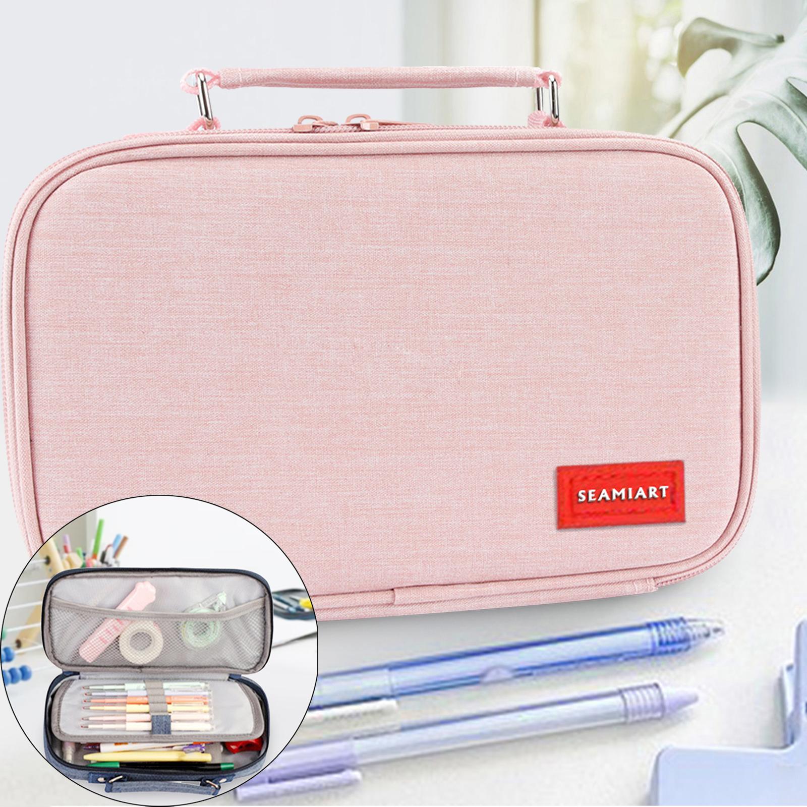 Pencil Case Pouch with Zipper Office Supplies Pen Case for Boys Girls Adults Pink 24.5x5x11cm