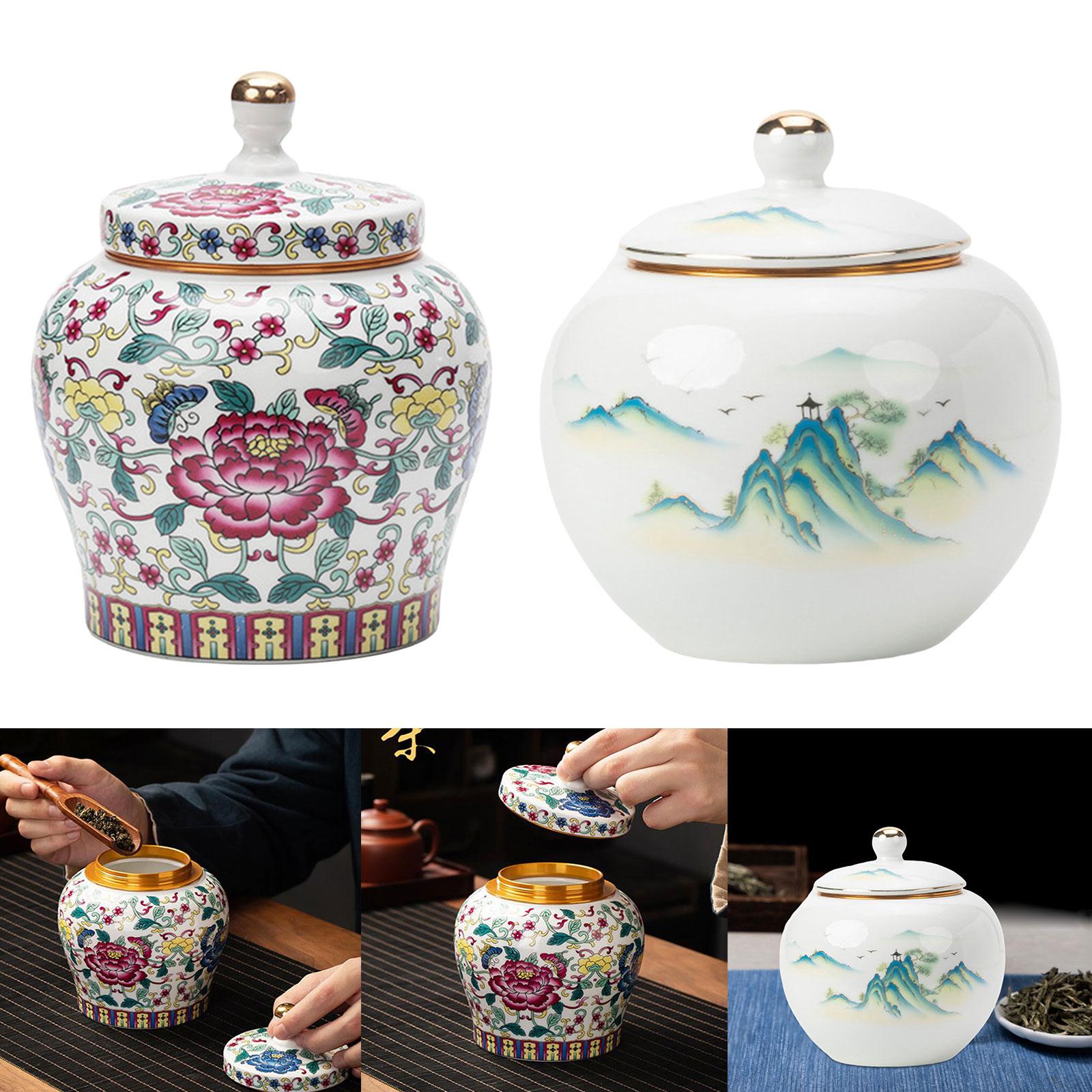 Porcelain Tea Canister for Loose Tea with Lid Food Storage Jar Multi Purpose Flowers