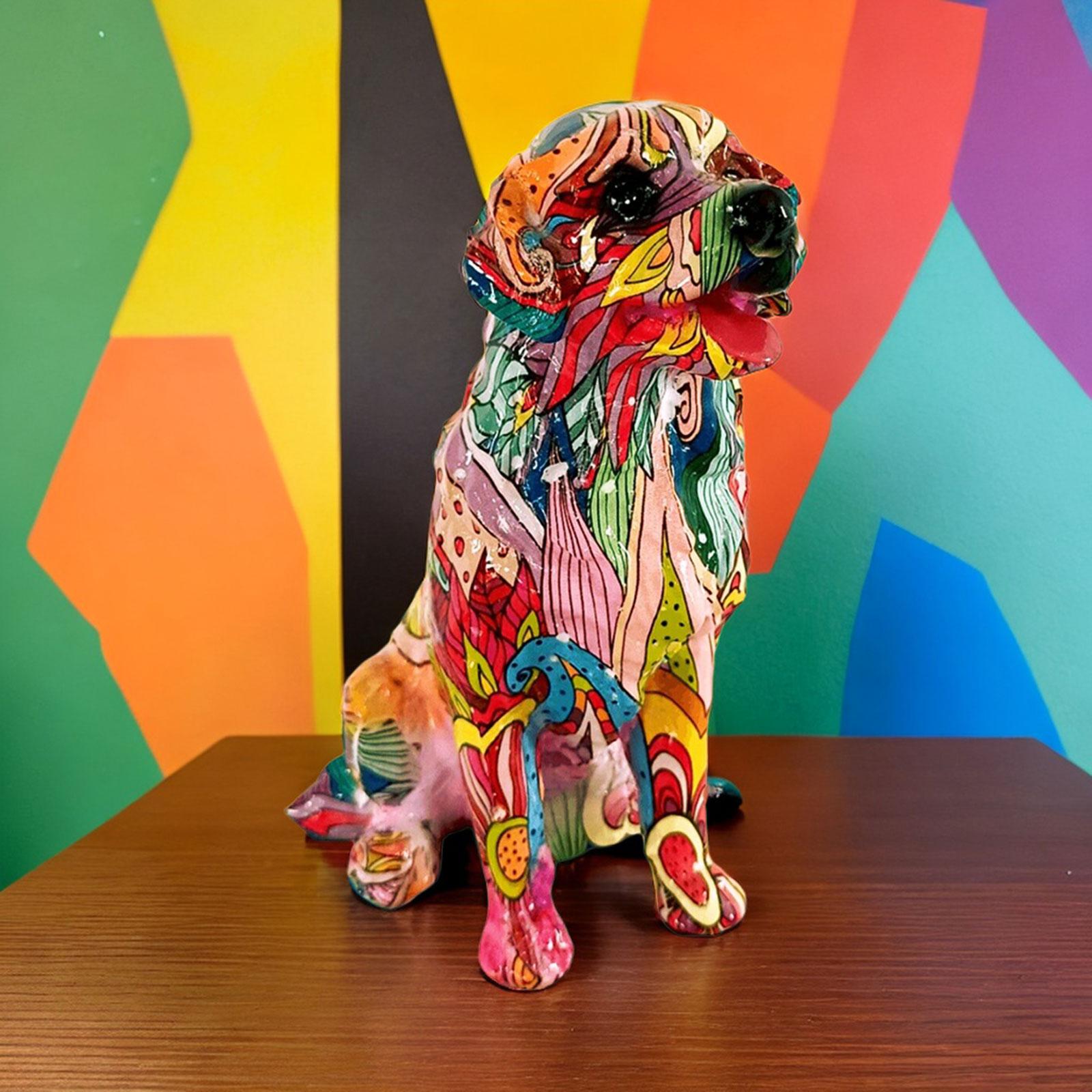Colorful Dog Statues Animal Figure Dining Room Graffiti Figurines Sculptures Style D