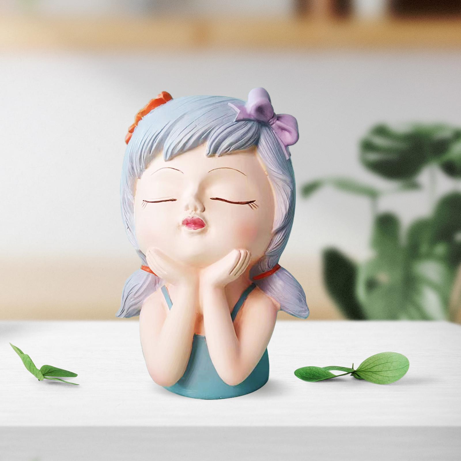 Girl Face Planters Pots Desktop Cartoon Vase Figurine Collectible Bonsai Pot Style F