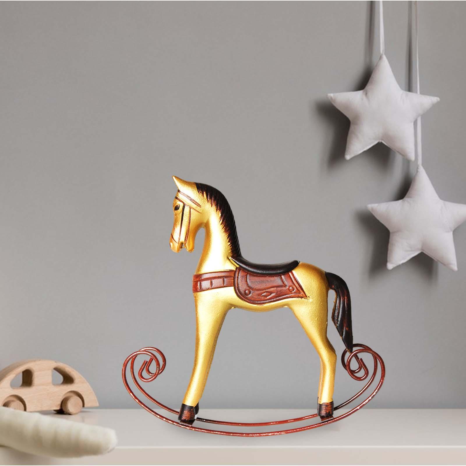 Rocking Horse Figurine Retro Desktop Ornament for Bookshelf Bedroom Cabinet
