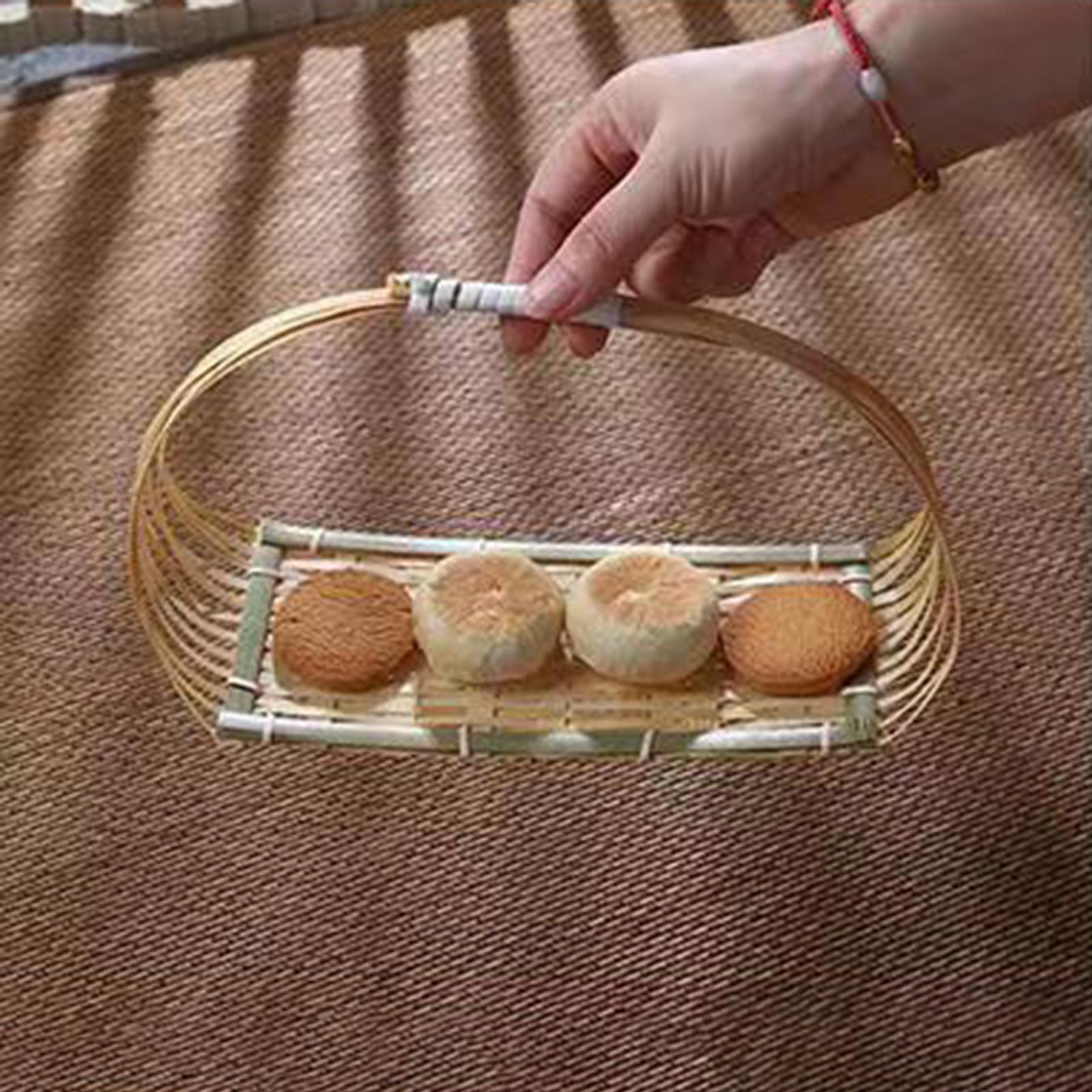 Woven Basket Chinese Multiuse Cookies Display Dried Fruit Plate Serving Tray