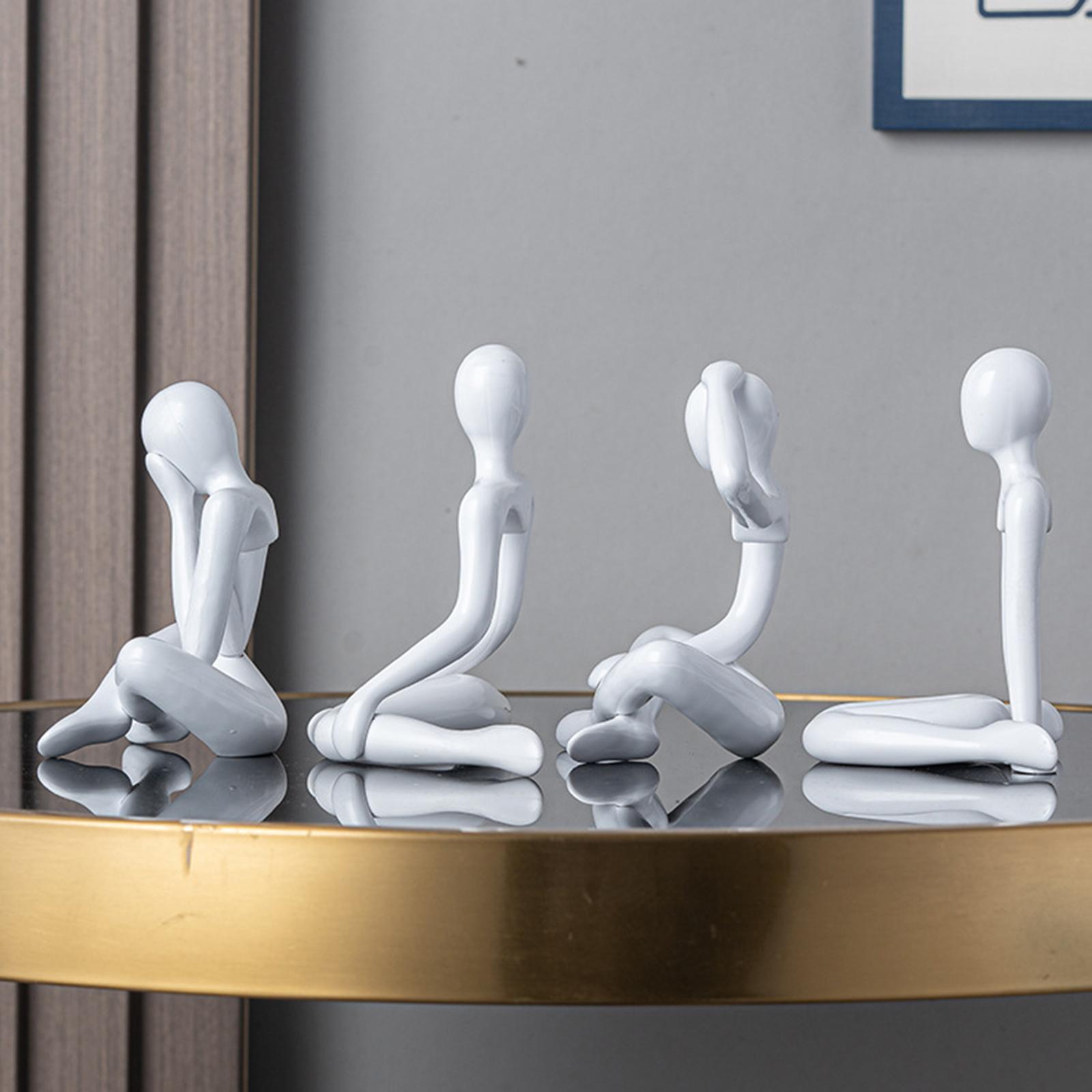 Thinker Abstract Statue Collection Desktop Ornament for Desk Bookshelf Shelf White