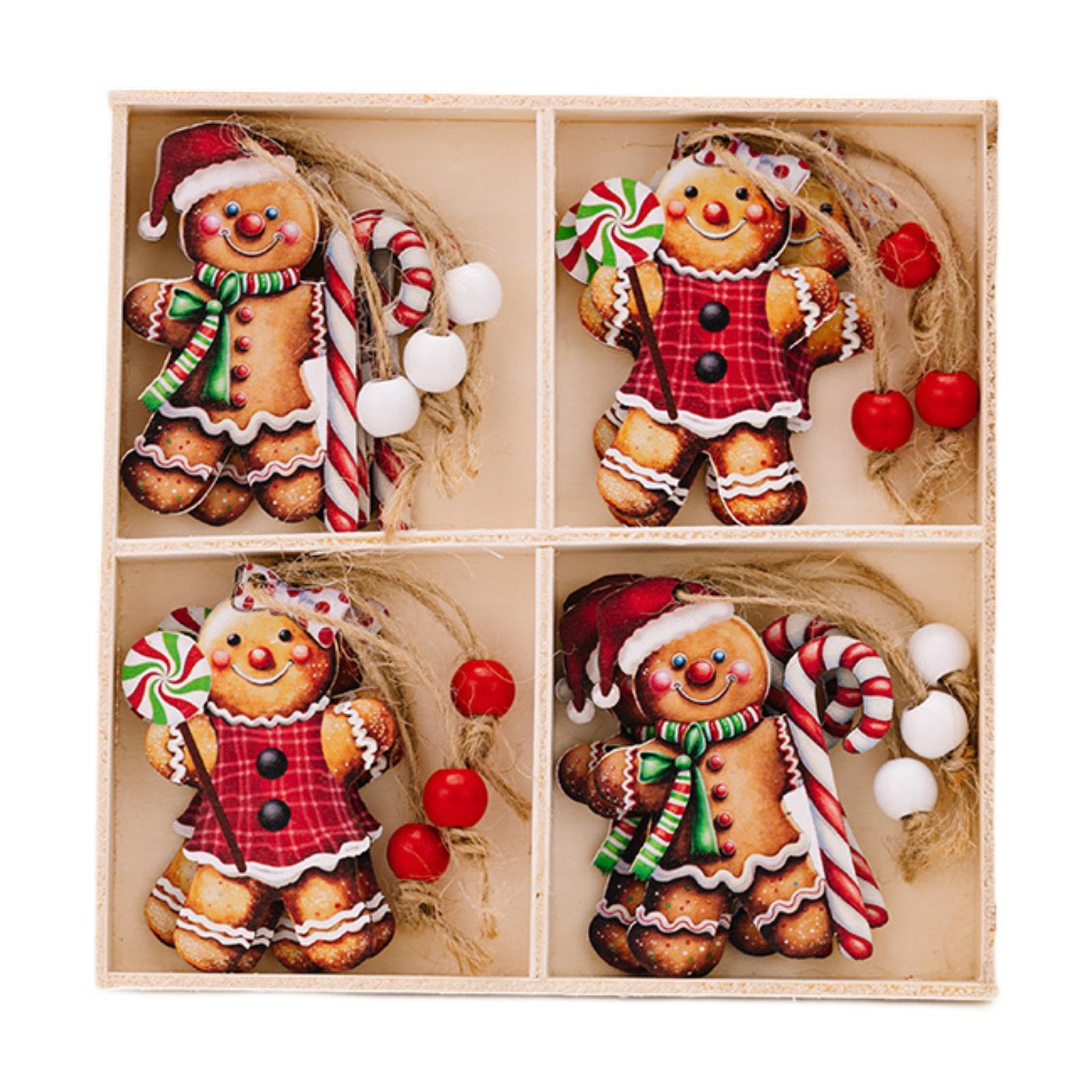 12Pcs Christmas Gingerbread Man Ornament Cartoon Xmas Wood Gingerbread Signs