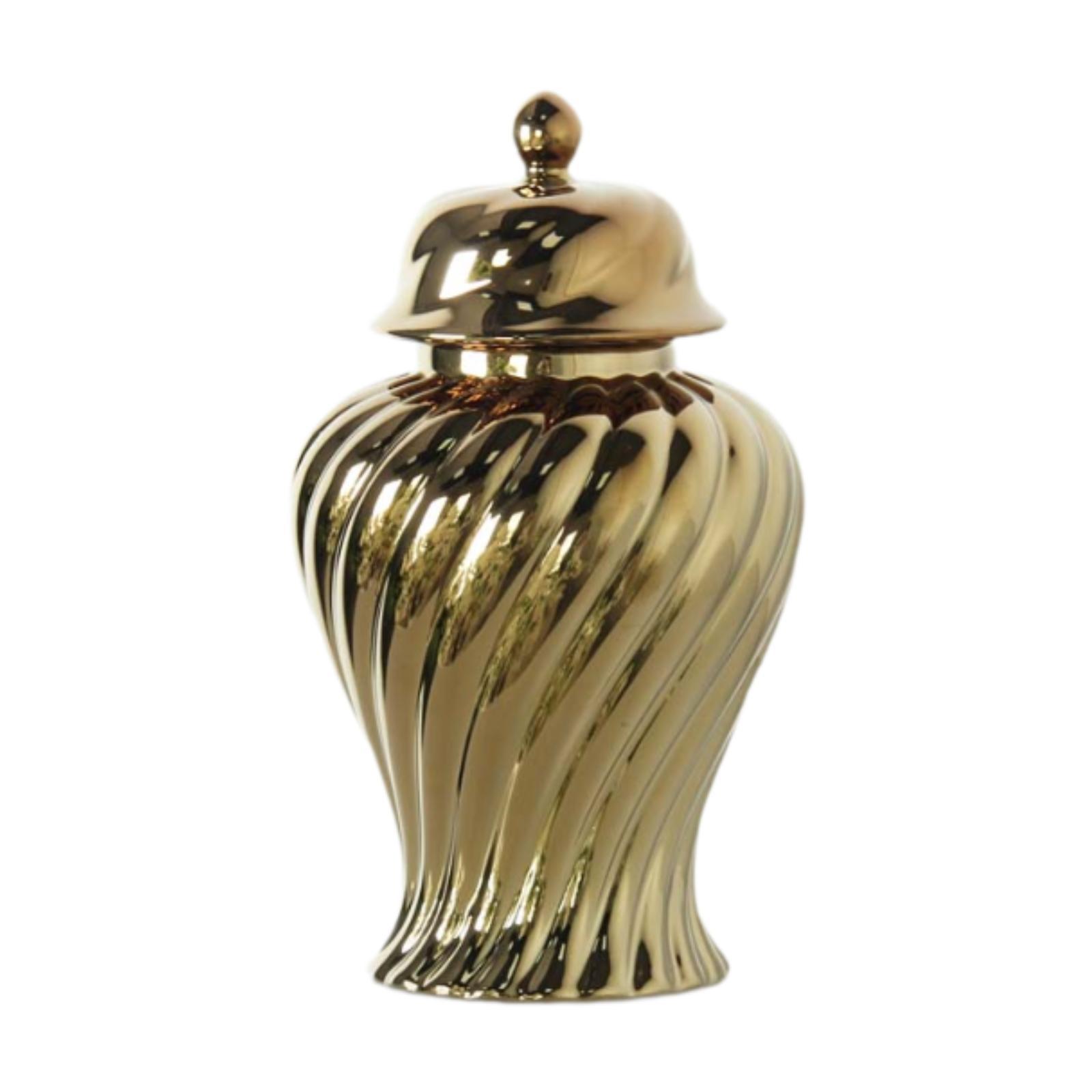 Ceramic Flower Vase With Lid Gold