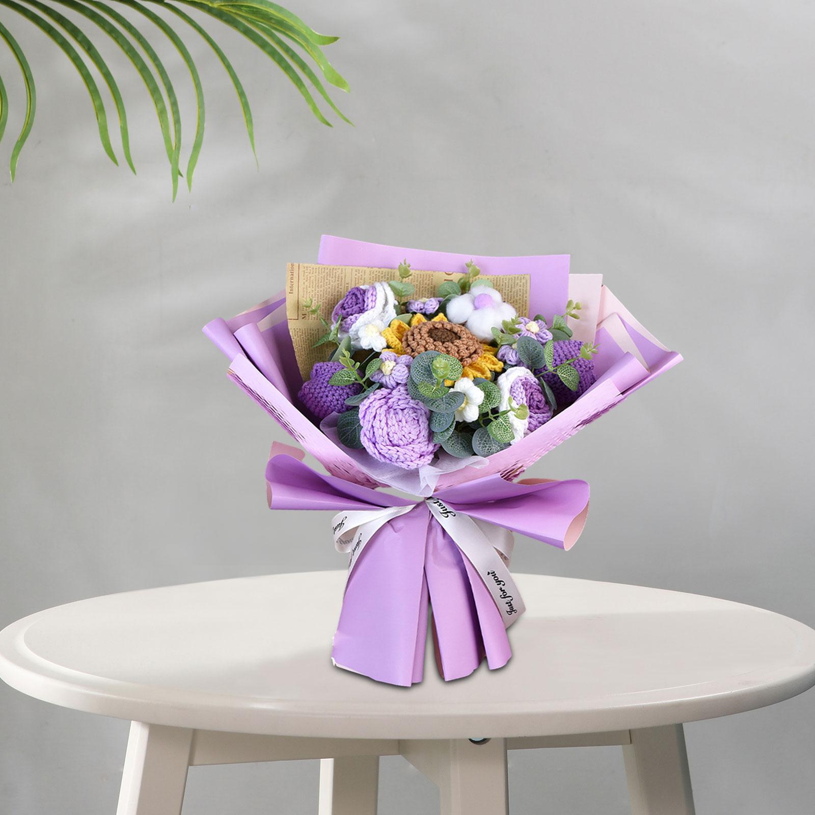 Crochet Flower Bouquet SpringAnniversary Home Handmade Artificial Sunflower Purple