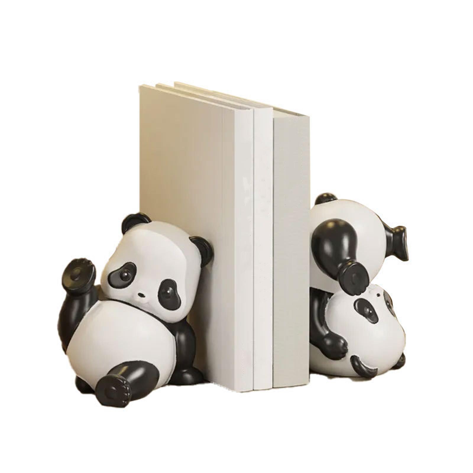 2Pcs Panda Statues Bookends Creative for Bookshelves Office Desk Living Room