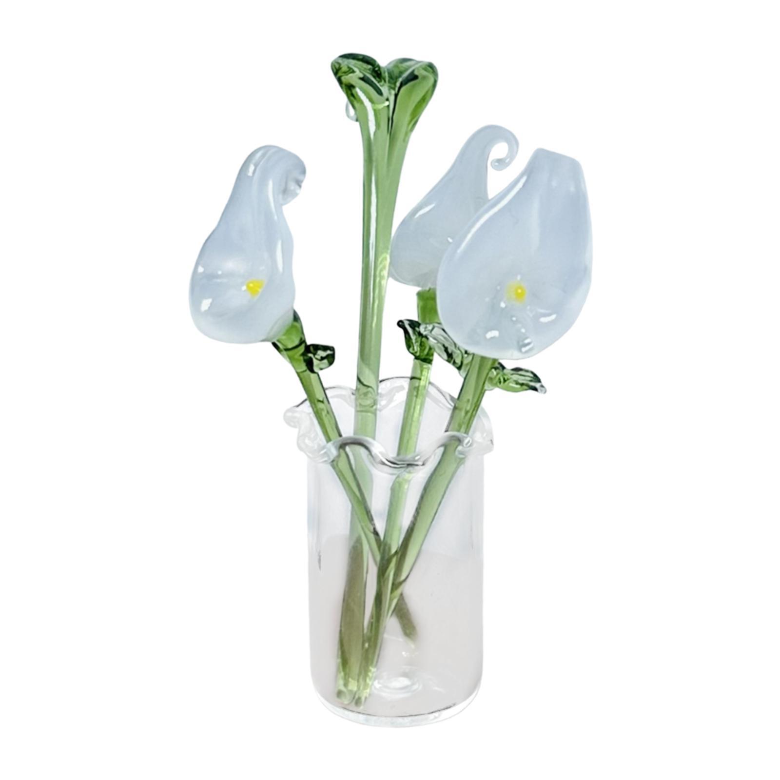 Glass Flowers Figurine With Vase