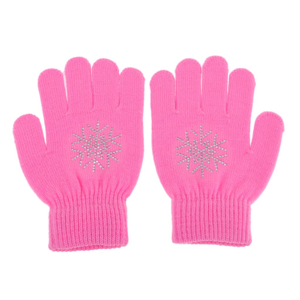 Girls Women Kids Ice Skating Gloves Magic Stretch Glove Pink Snowflower   L